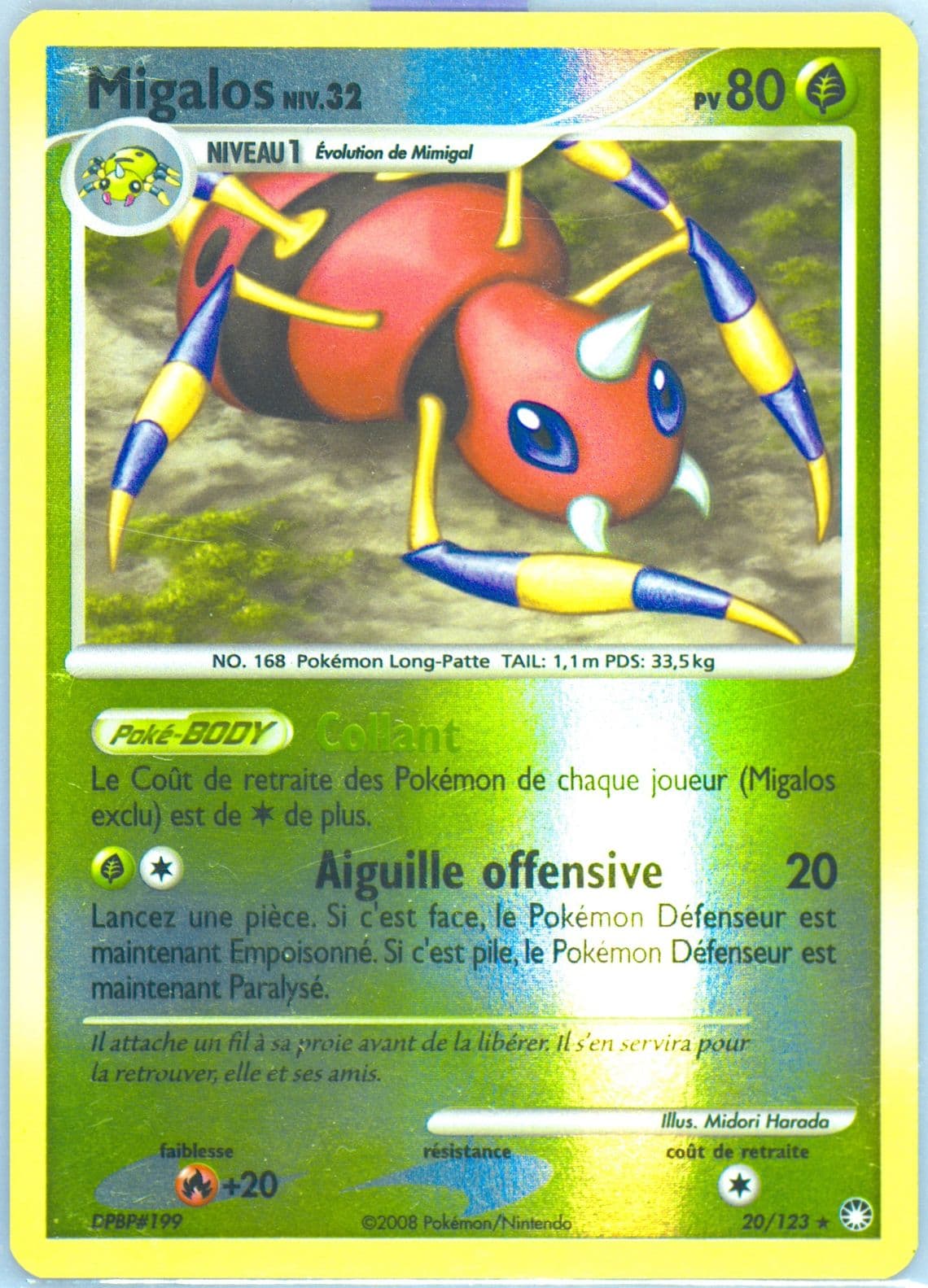 Migalos-Reverse Foil (20) 2008 Pokemon French Diamond & Pearl Mysterious Treasures