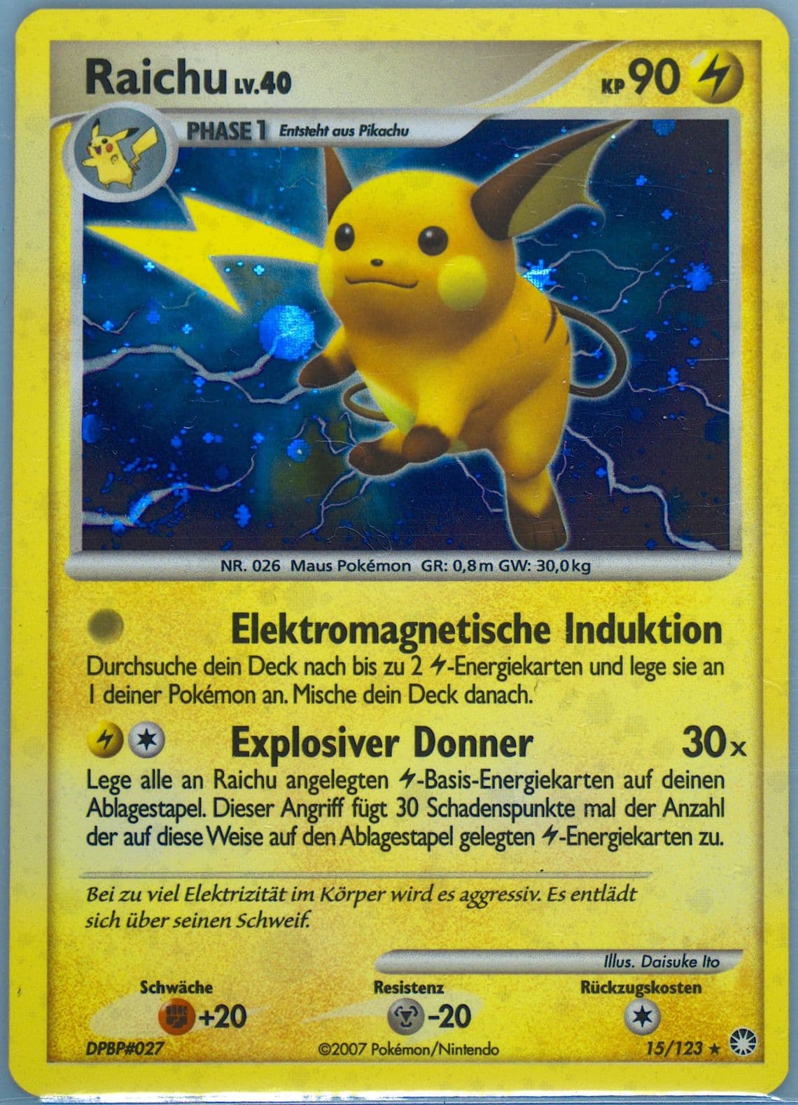 Raichu-Holo German (15) 2007 Pokemon Diamond & Pearl Mysterious Treasures