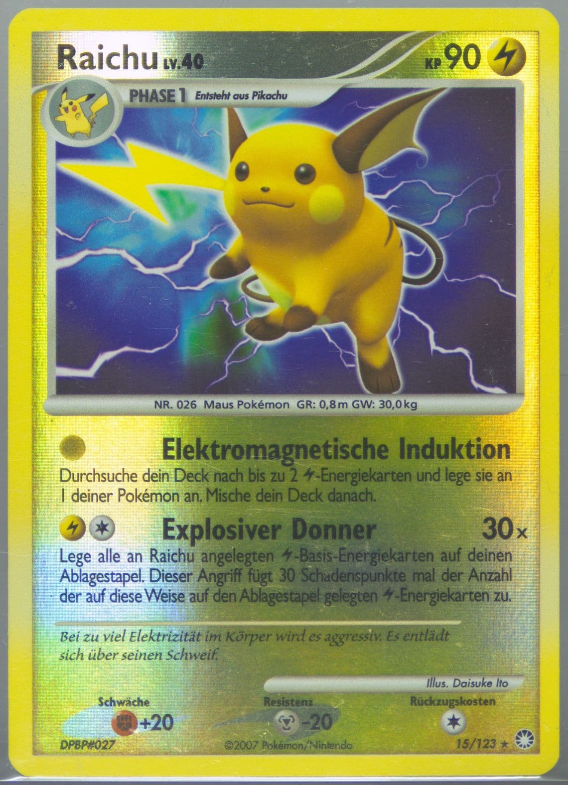 Raichu-Reverse Foil German (15) 2007 Pokemon Diamond & Pearl Mysterious Treasures