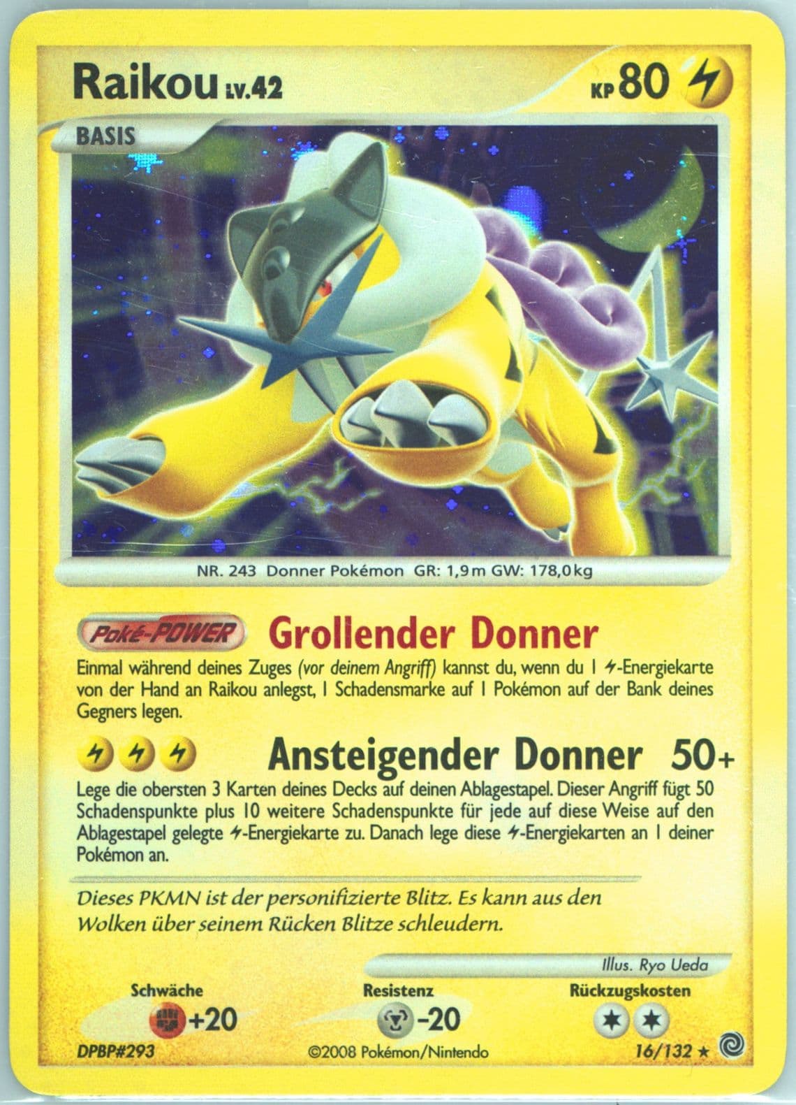 Raikou-Holo (16) 2008 Pokemon German Diamond & Pearl Secret Wonders