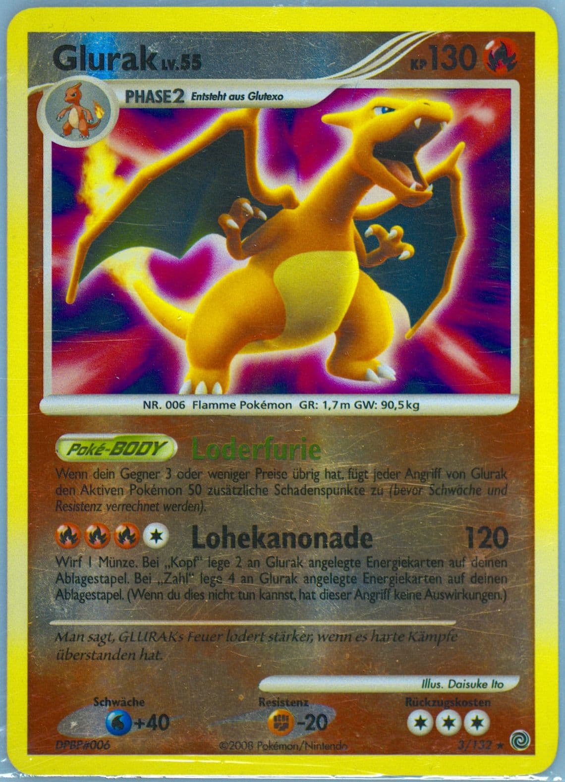 Glurak-Reverse Foil (3) 2008 Pokemon German Diamond & Pearl Secret Wonders