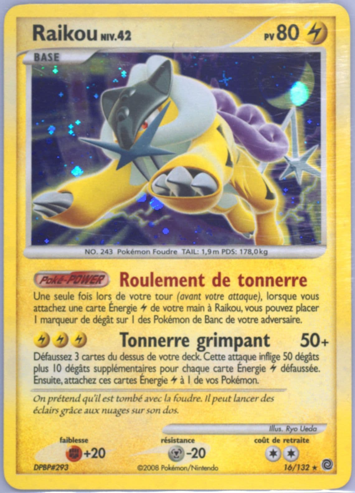 Raikou-Holo (16) 2008 Pokemon French Diamond & Pearl Secret Wonders