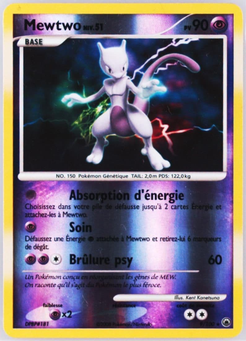 Mewtwo-Reverse Foil French (9) 2008 Pokemon Diamond & Pearl Majestic Dawn