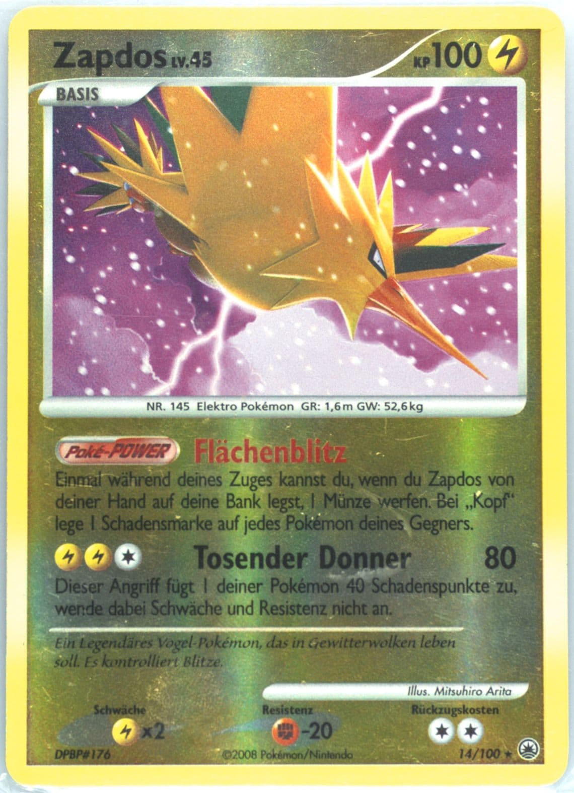 Zapdos-Reverse Foil German (14) 2008 Pokemon Diamond & Pearl Majestic Dawn