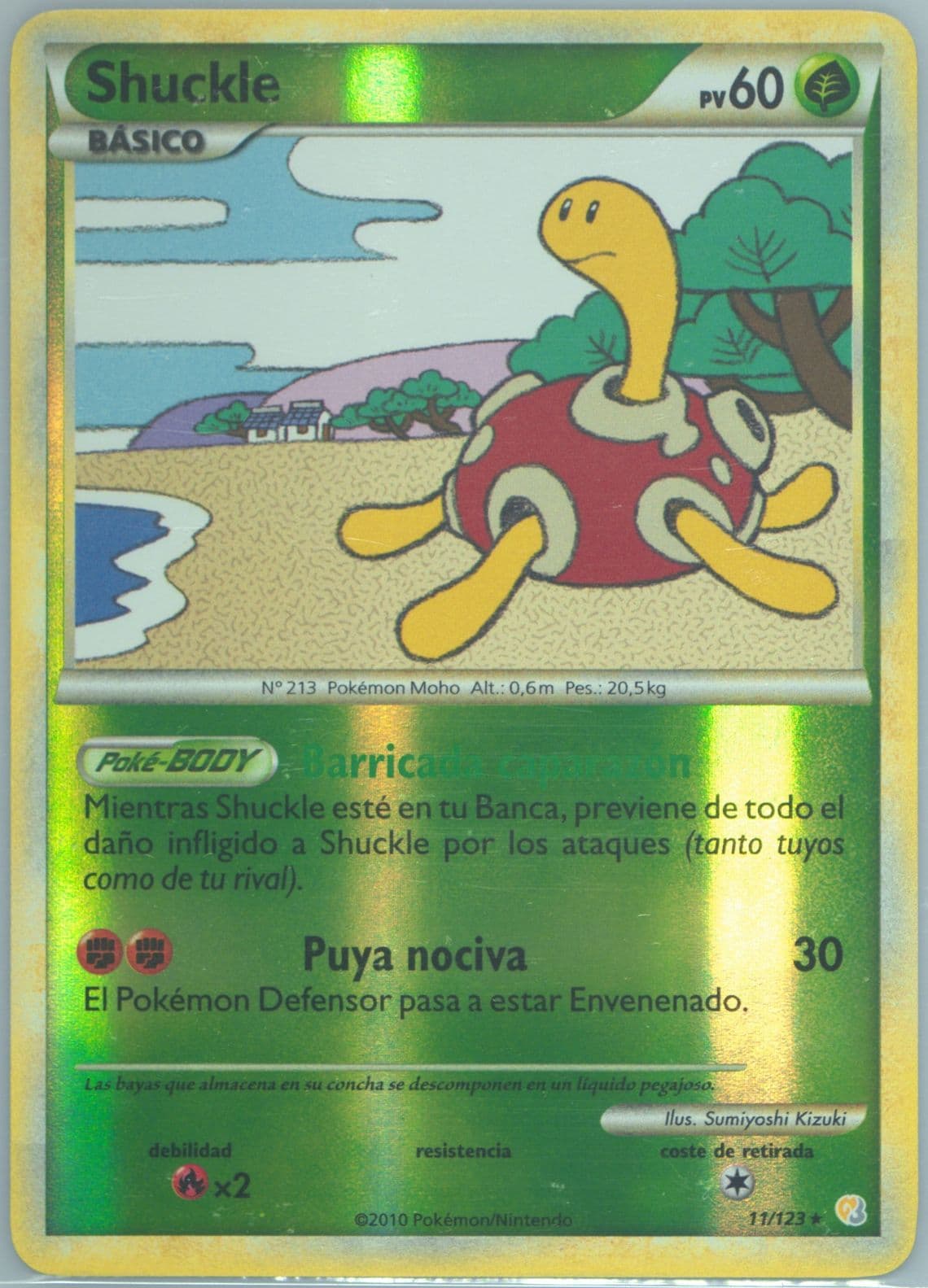 Shuckle-Reverse Foil Spanish (11) 2010 Pokemon Heartgold & Soulsilver