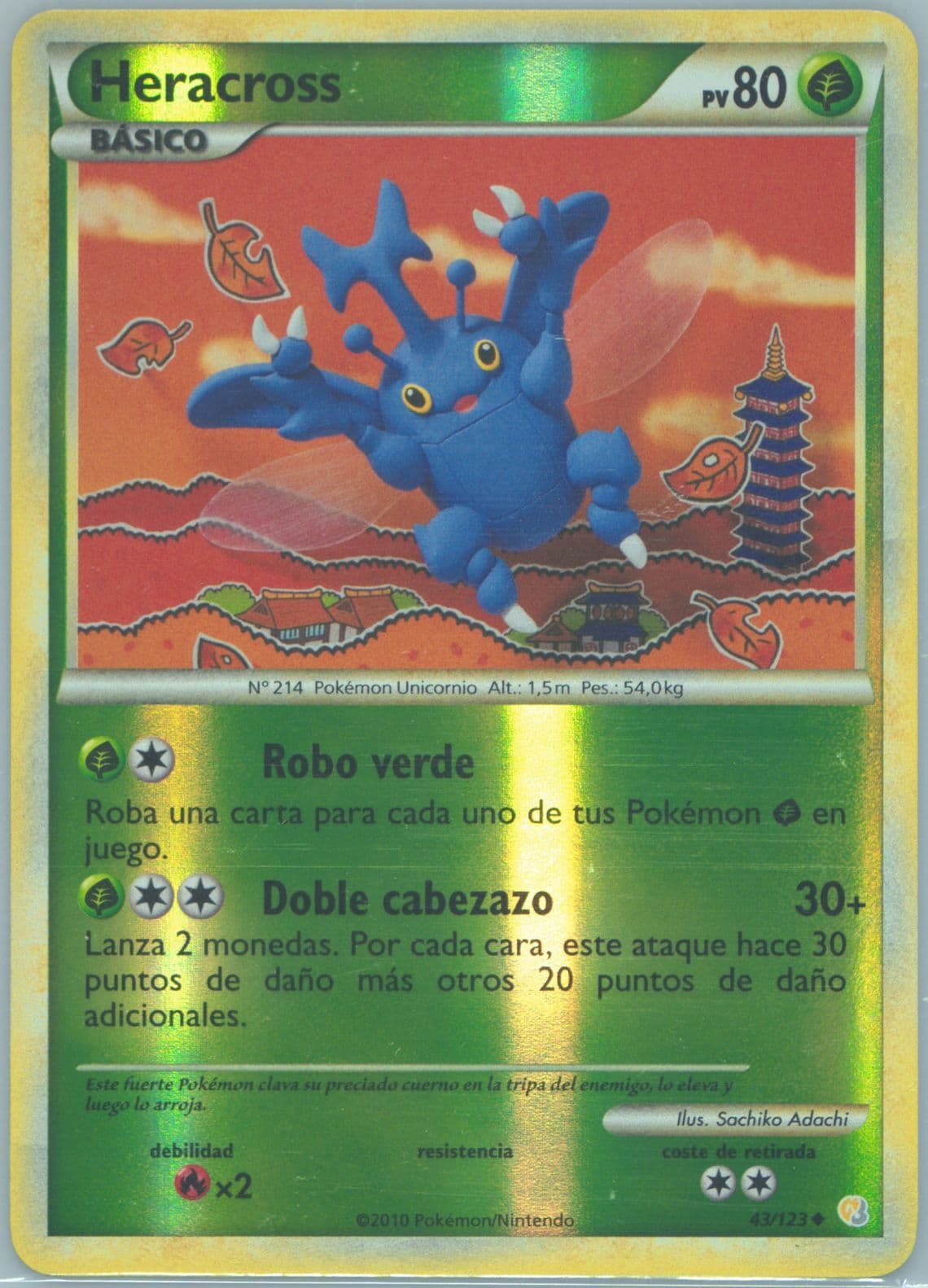Heracross-Reverse Foil Spanish (43) 2010 Pokemon Heartgold & Soulsilver