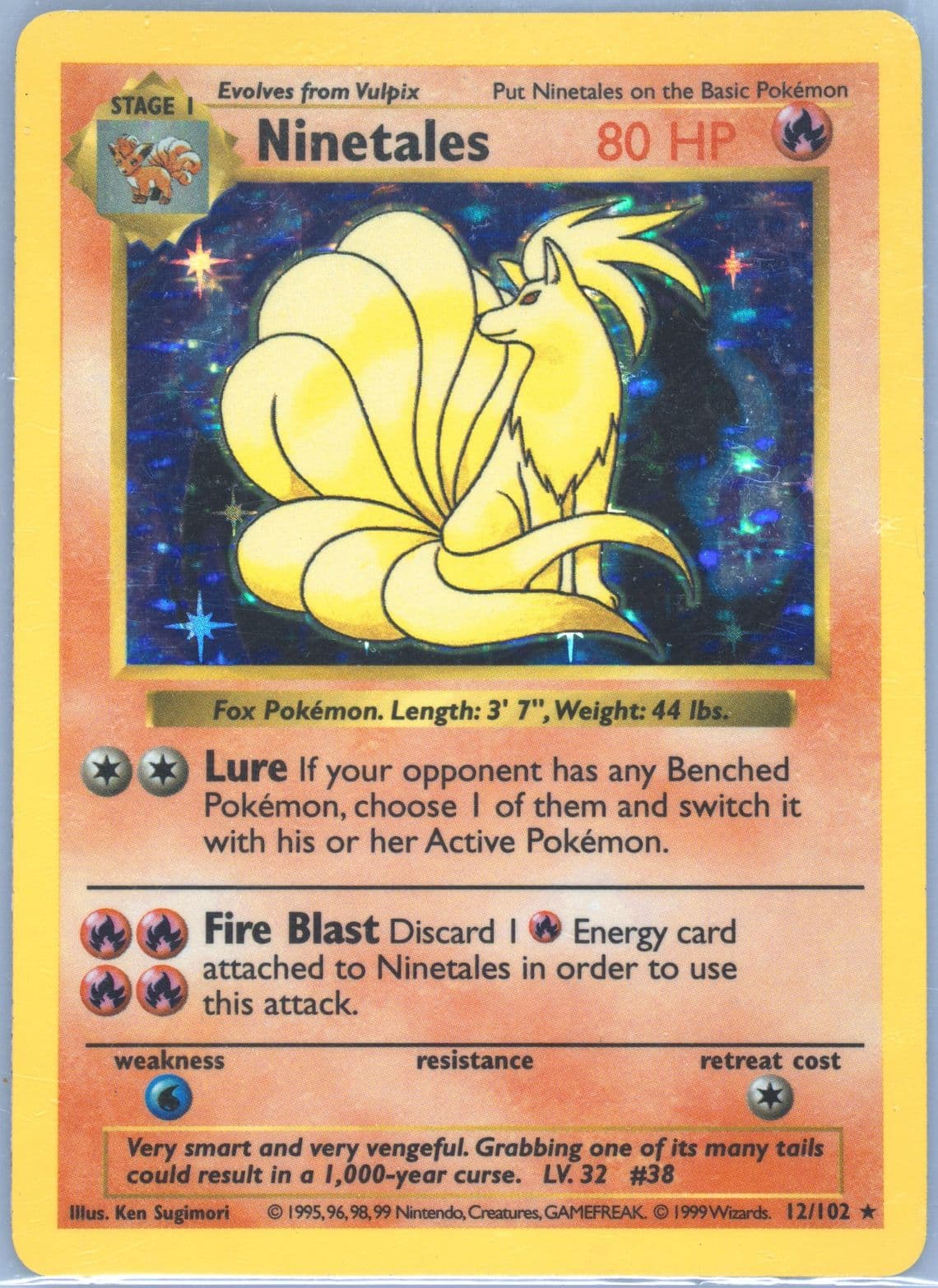 Ninetales-Holo Shadowless-Missing Attack (12) 1999 Pokemon Game