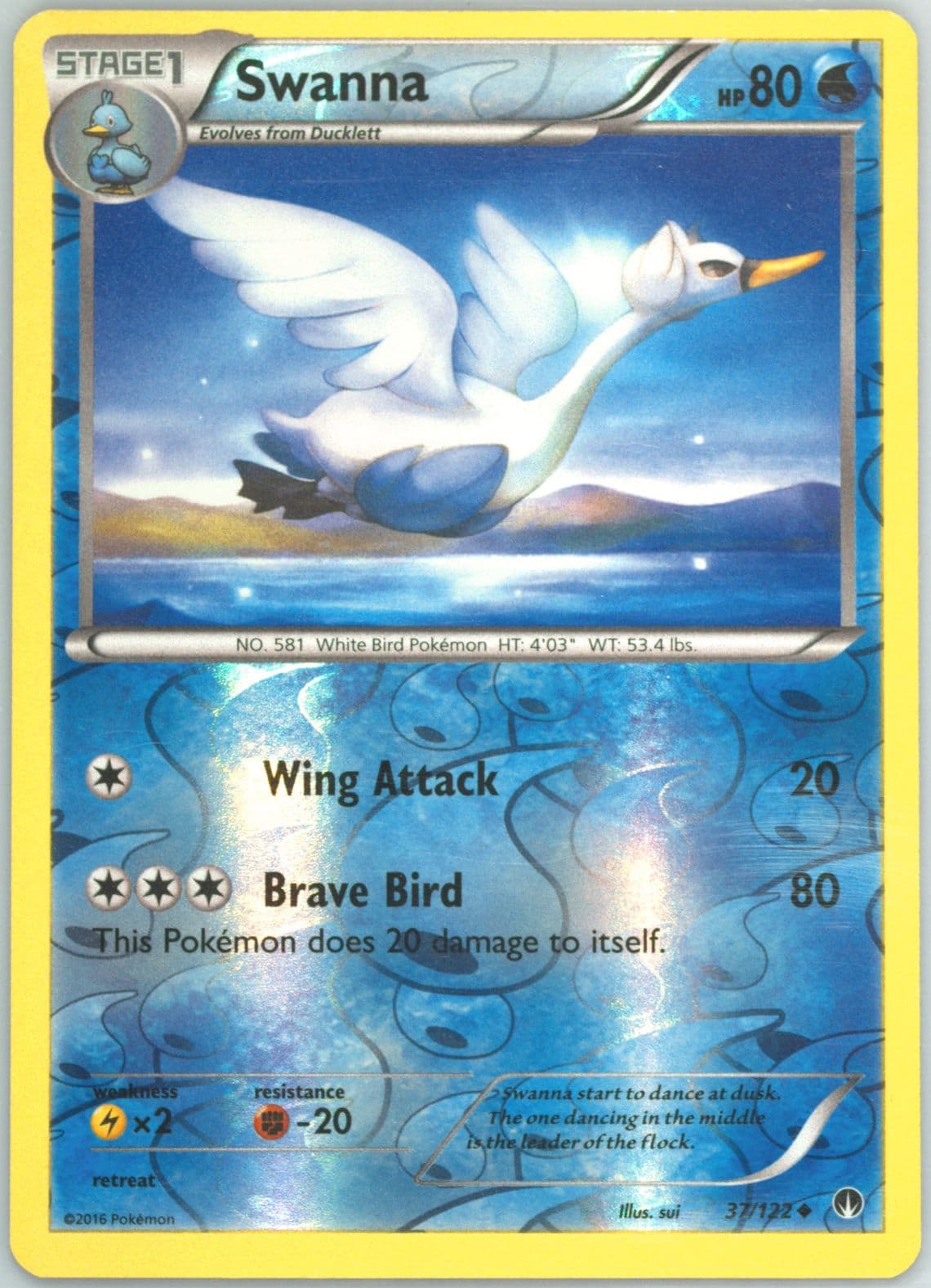 Swanna-Reverse Foil (37) 2016 Pokemon XY Breakpoint