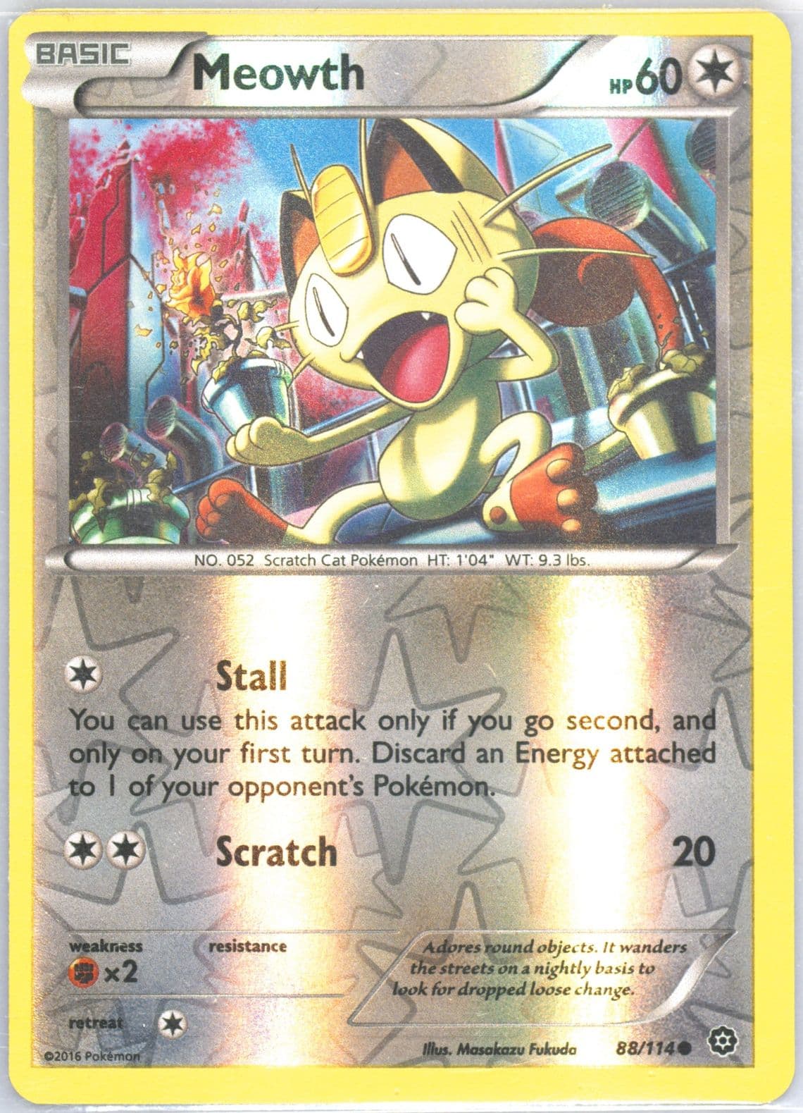 Meowth-Reverse Foil (88) 2016 Pokemon XY Steam Siege