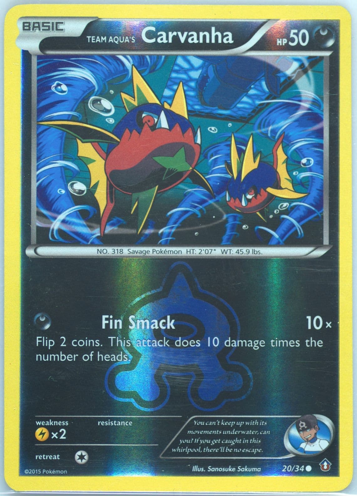 Team Aqua's Carvanha-Reverse Foil (20) 2015 Pokemon XY Double Crisis