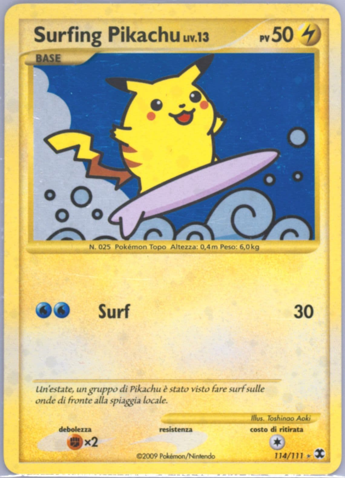 Surfing Pikachu-Holo Italian (114) 2009 Pokemon Platinum Rising Rivals