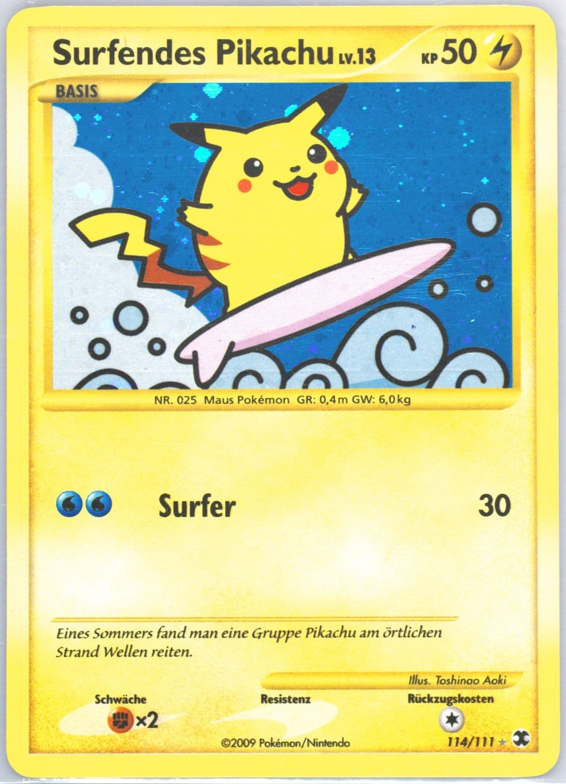 Surfendes Pikachu-Holo German (114) 2009 Pokemon Platinum Rising Rivals