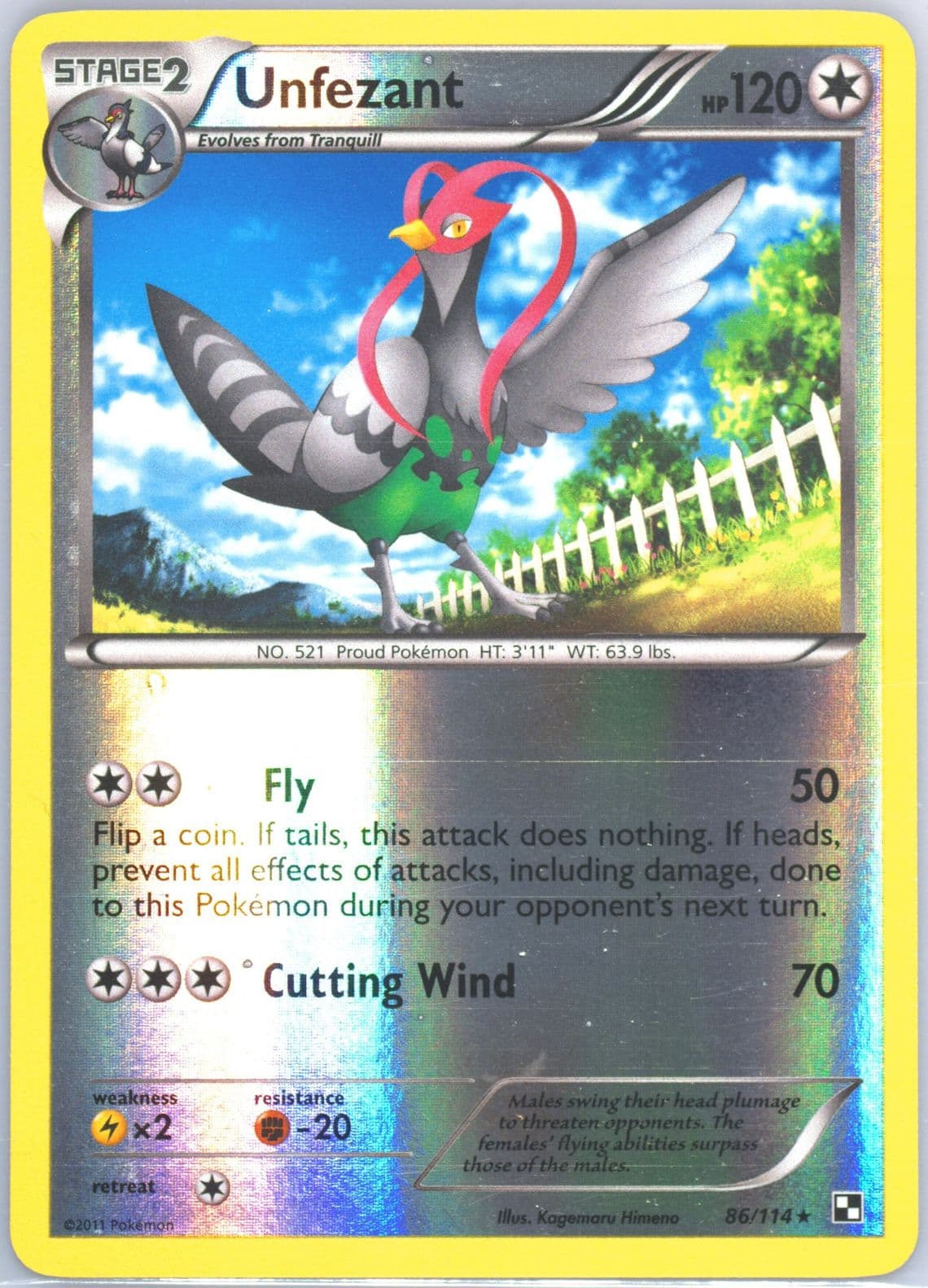 Unfezant-Reverse Foil (86) 2011 Pokemon Black & White