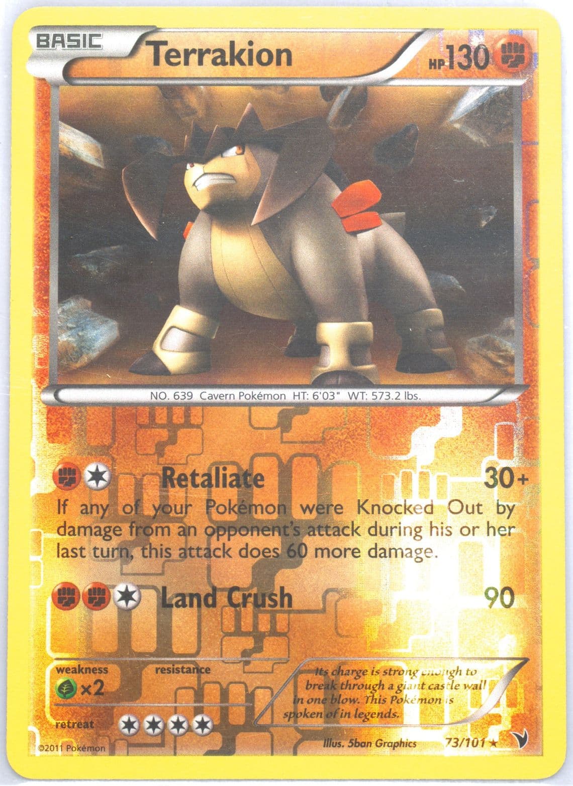 Terrakion-Reverse Foil (73) 2011 Pokemon Black & White Noble Victories