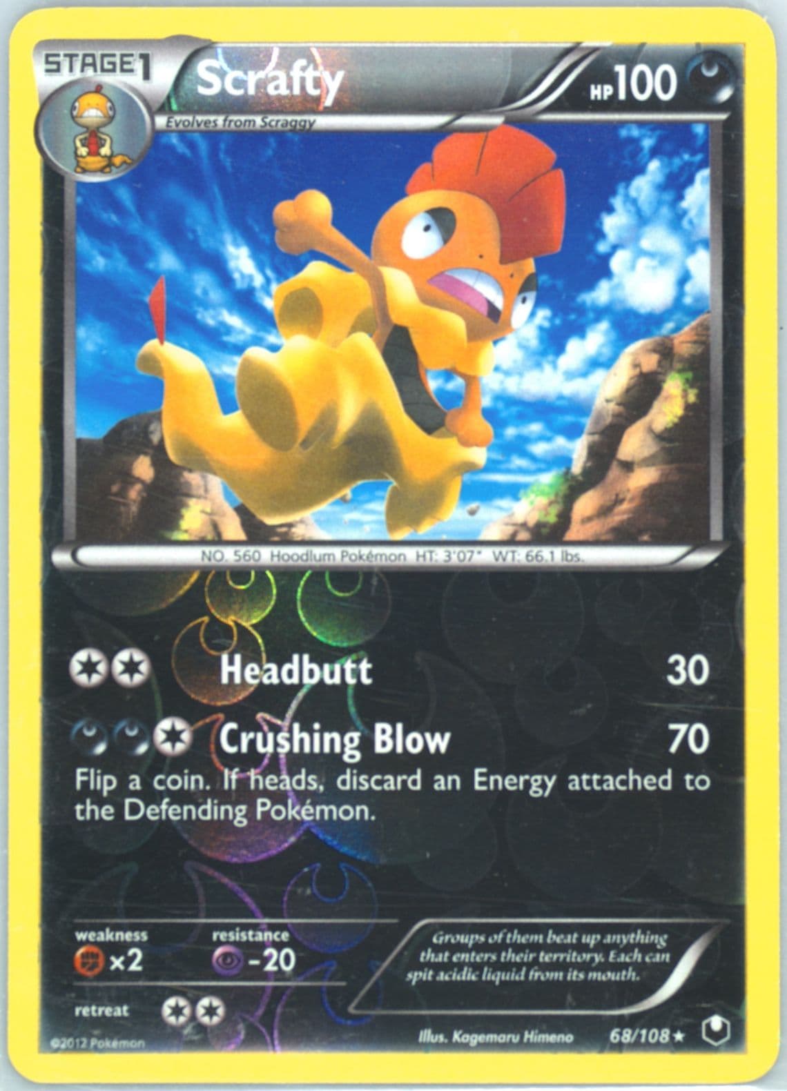 Scrafty-Reverse Foil (68) 2012 Pokemon Black & White Dark Explorers