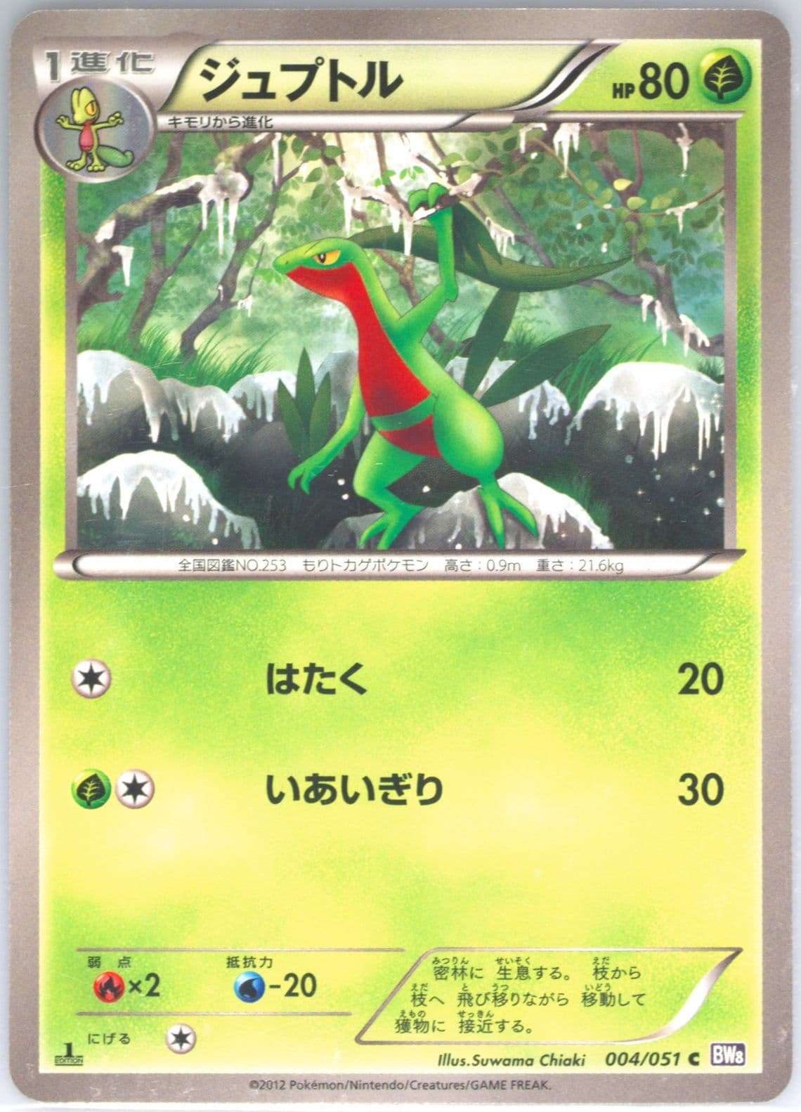 Grovyle 1st Edition (004) 2012 Pokemon Japanese Black & White Spiral Force