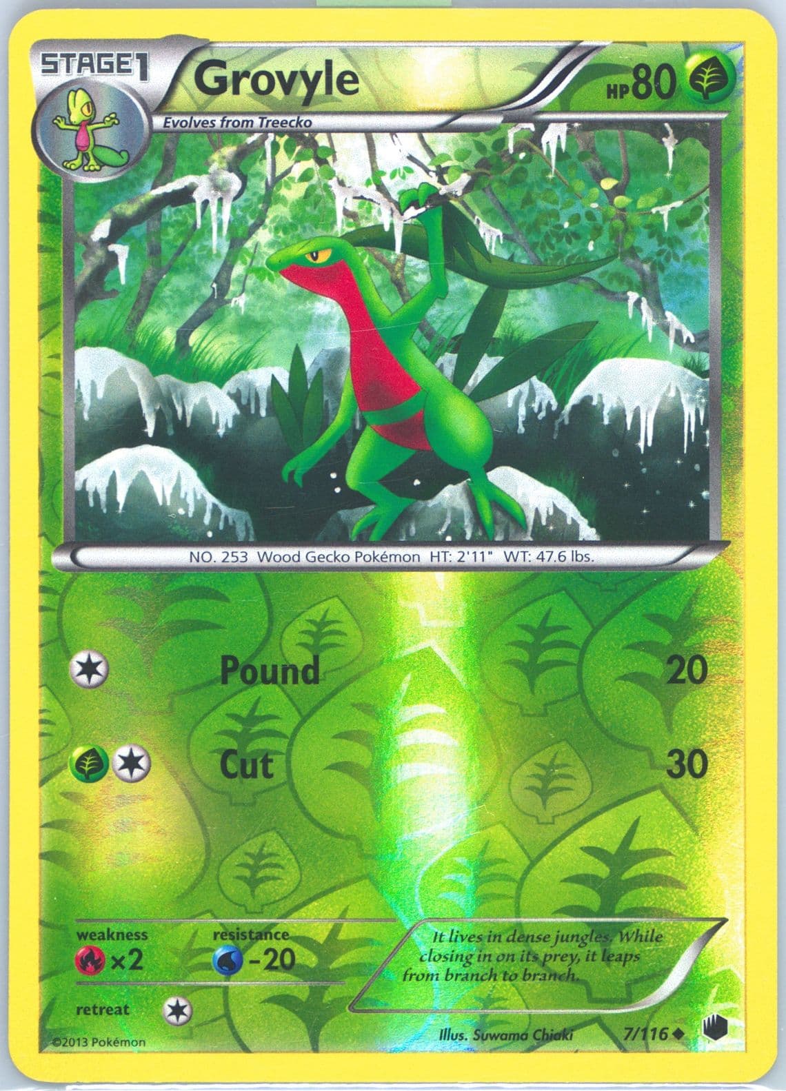 Grovyle-Reverse Foil (7) 2013 Pokemon Black & White Plasma Freeze