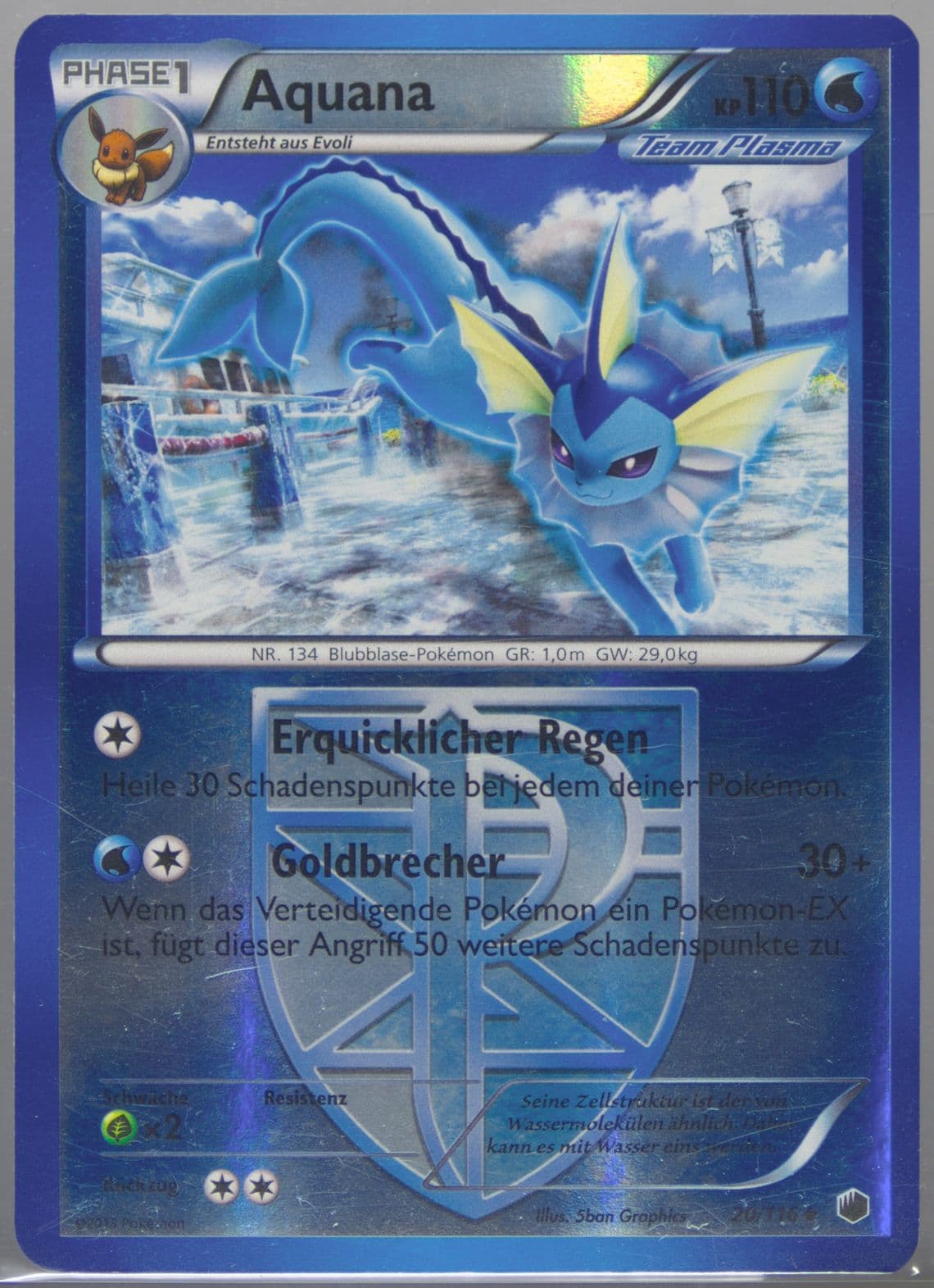 Aquana-Reverse Foil German (20) 2013 Pokemon Black & White Plasma Freeze