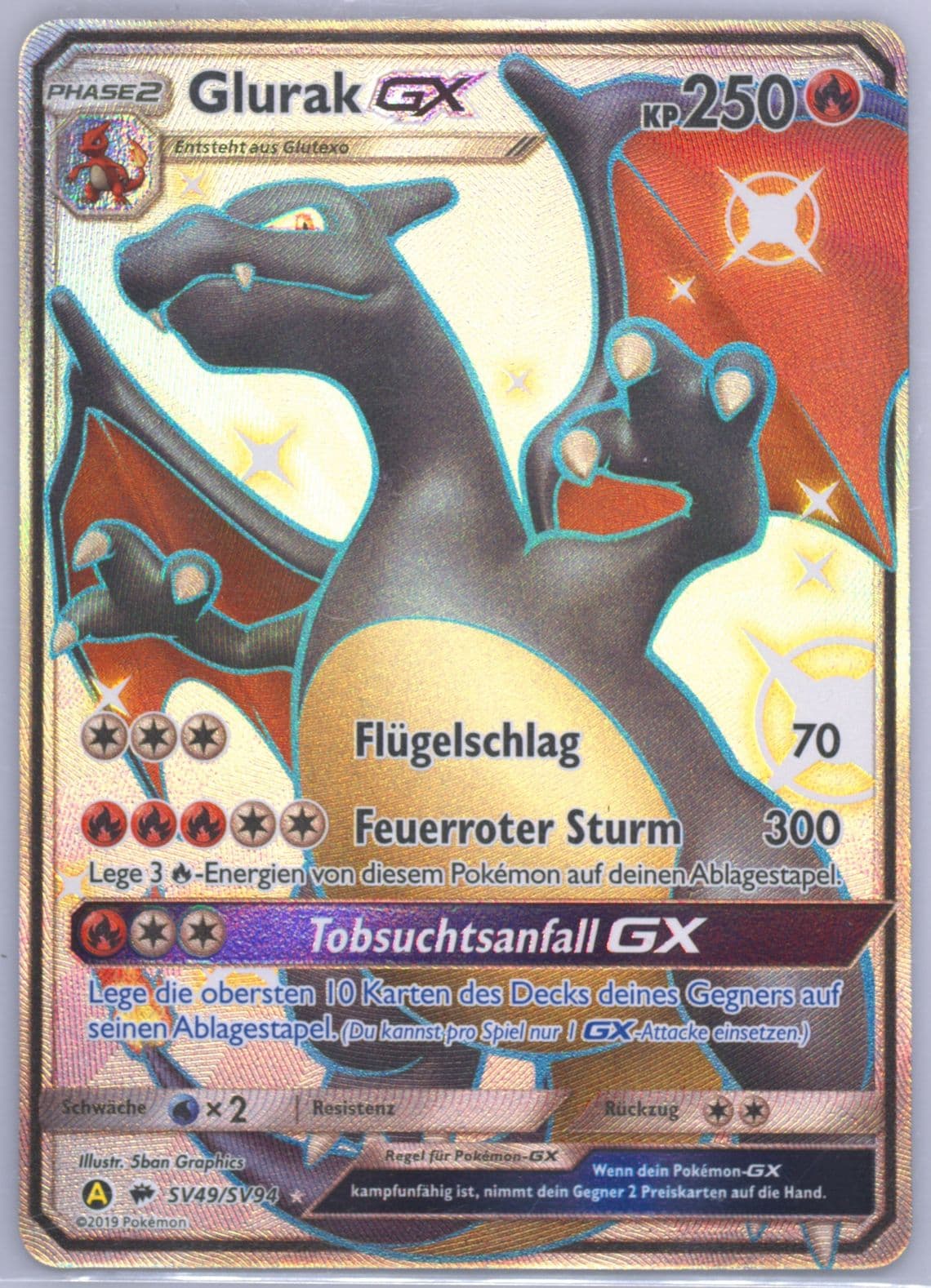 Full Art/Glurak GX German (SV49) 2019 Pokemon Sun & Moon Hidden Fates