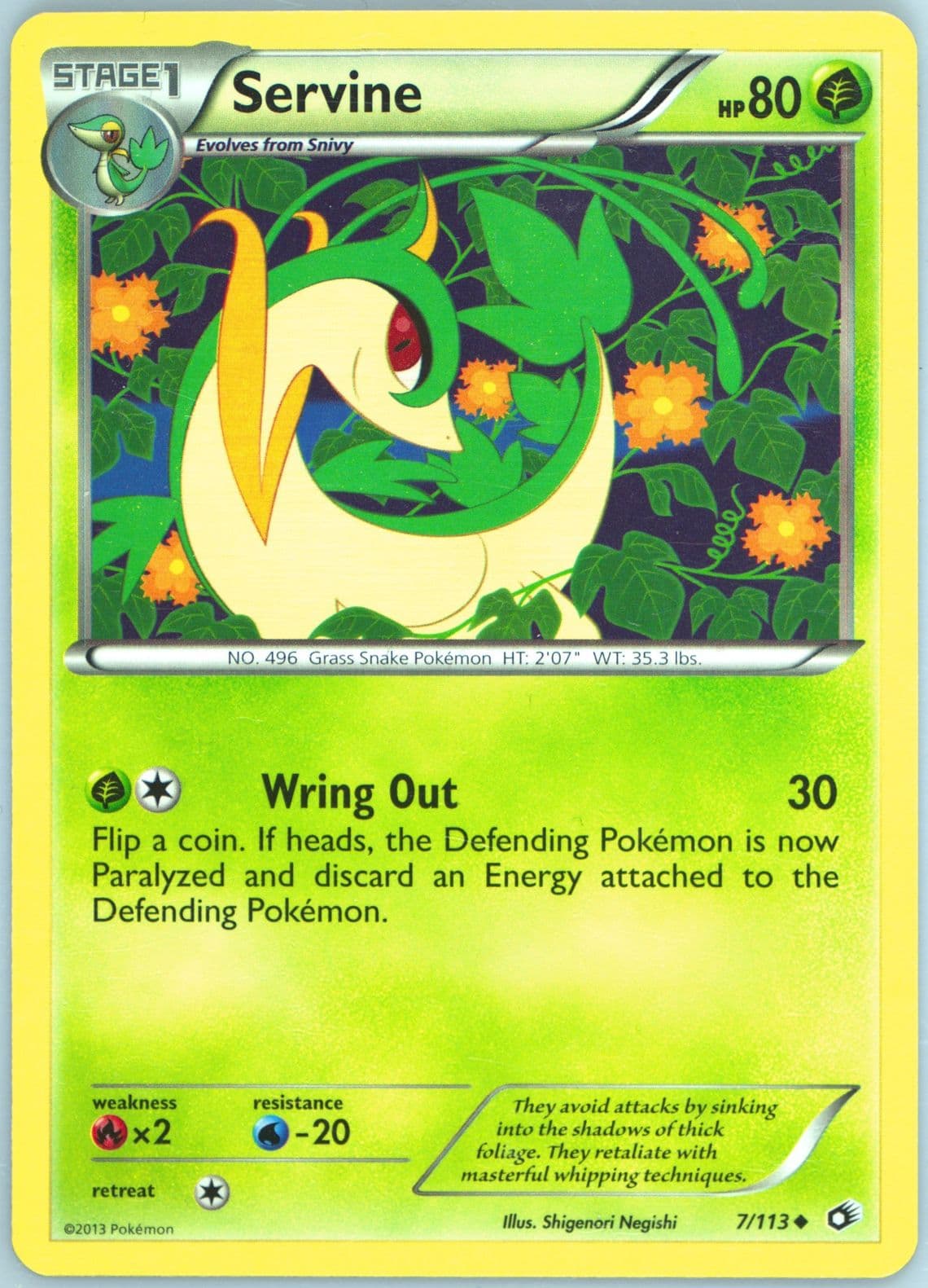 Servine (7) 2013 Pokemon Black & White Legendary Treasures