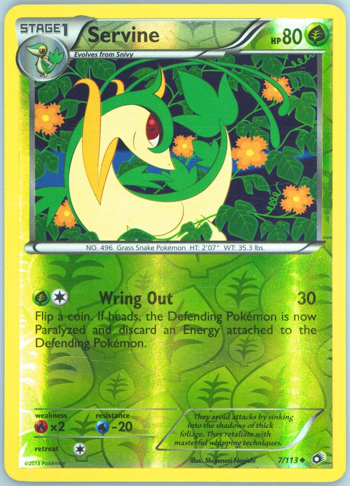 Servine-Reverse Foil (7) 2013 Pokemon Black & White Legendary Treasures