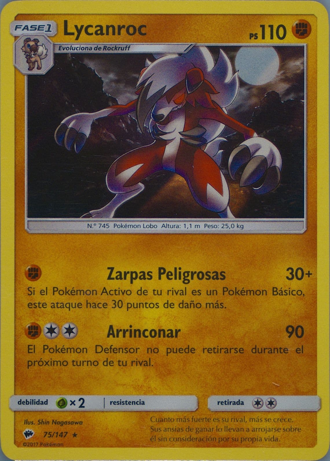 Lycanroc-Holo Spanish (75) 2017 Pokemon Sun & Moon Burning Shadows