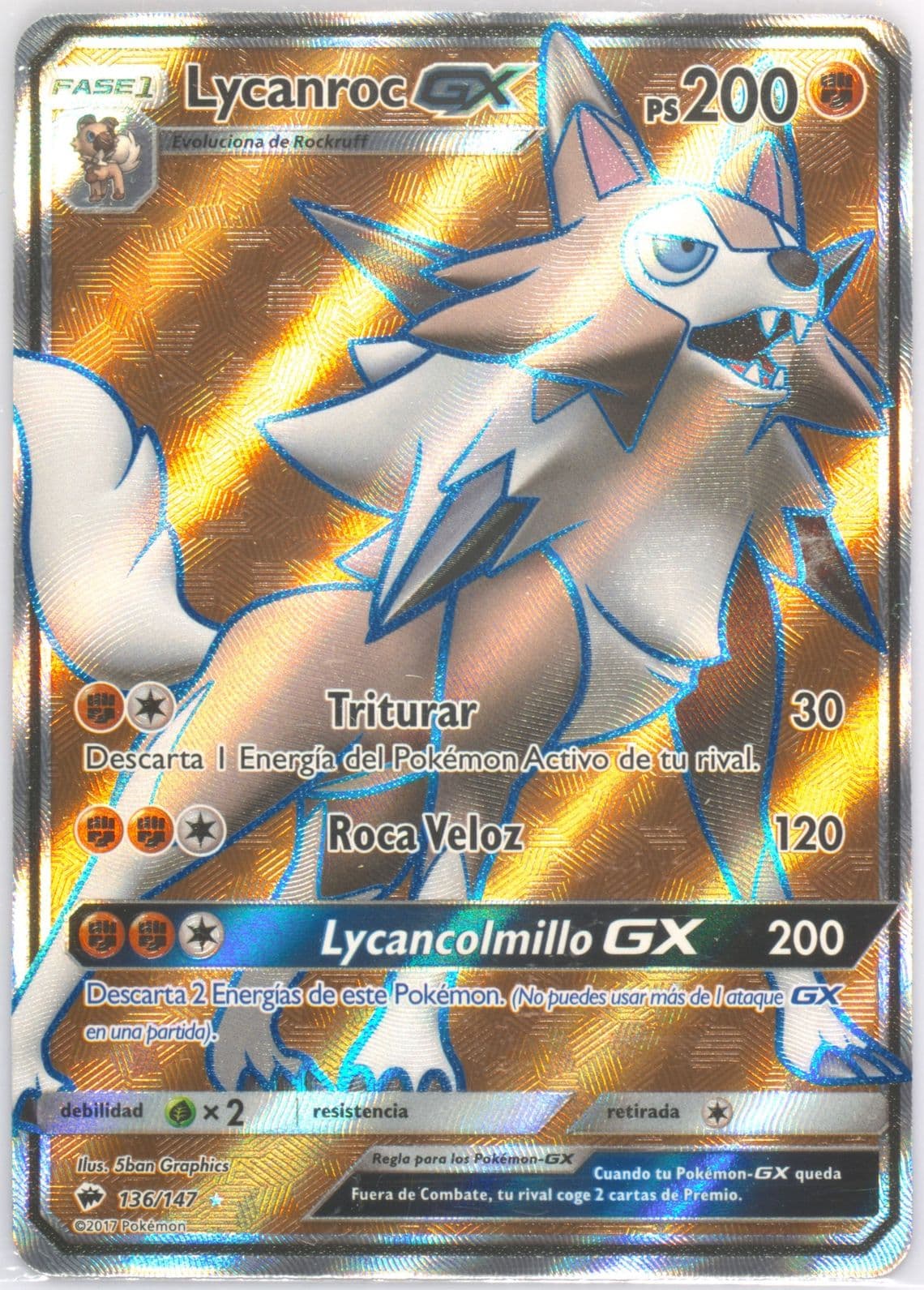 Full Art/Lycanroc GX Spanish (136) 2017 Pokemon Sun & Moon Burning Shadows