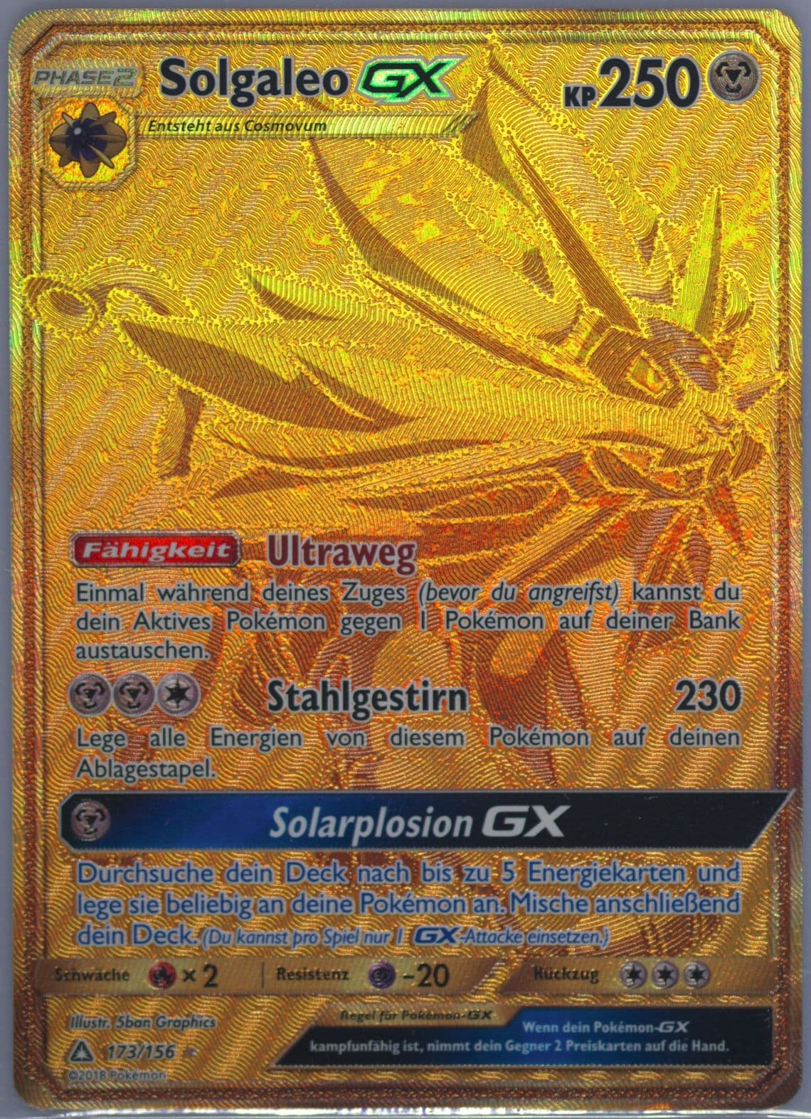 Full Art/Solgaleo GX German-Secret (173) 2018 Pokemon Sun & Moon Ultra Prism
