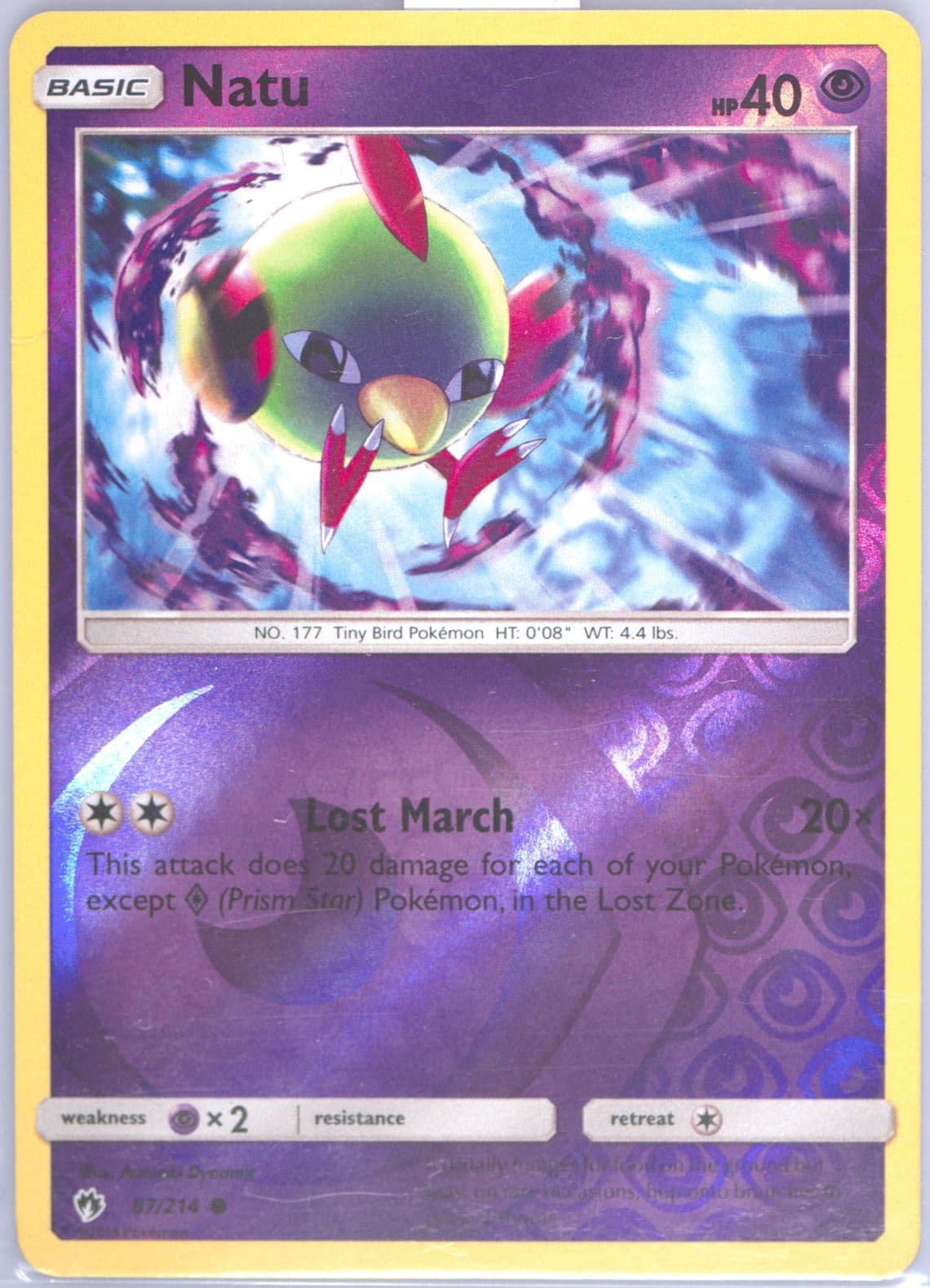 Natu-Reverse Foil (87) 2018 Pokemon Sun & Moon Lost Thunder