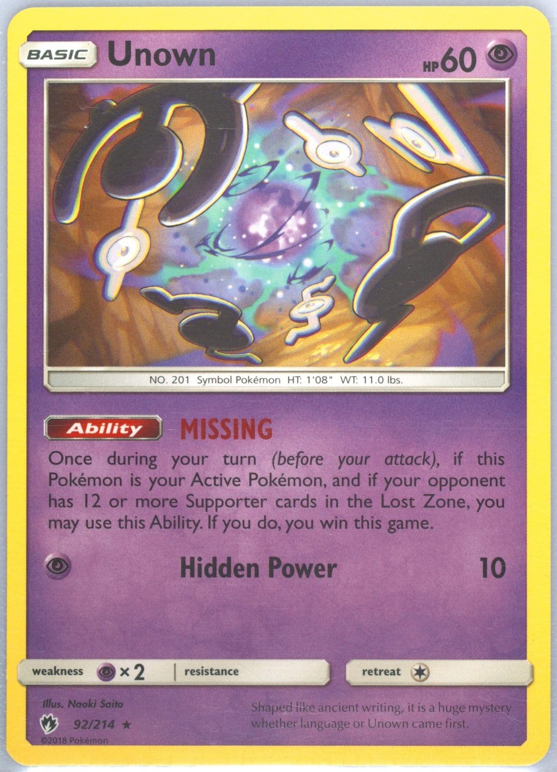 Unown (92) 2018 Pokemon Sun & Moon Lost Thunder