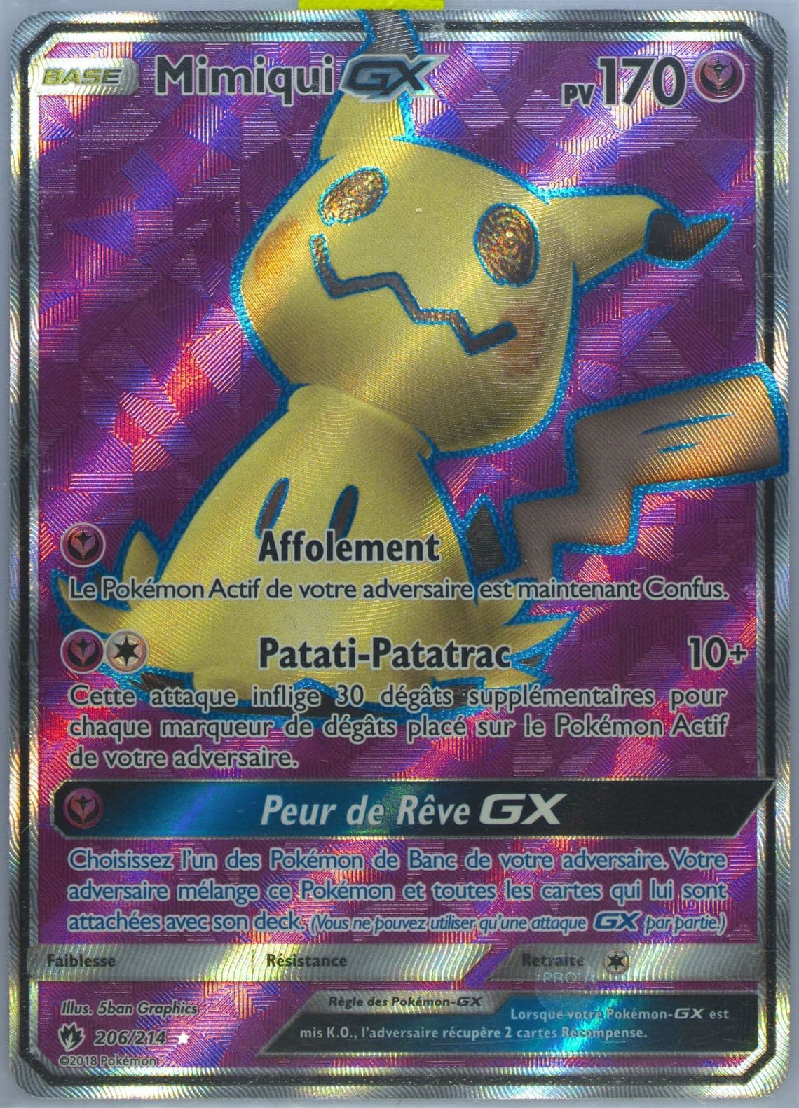 Full Art/Mimiqui GX French (206) 2018 Pokemon Sun & Moon Lost Thunder