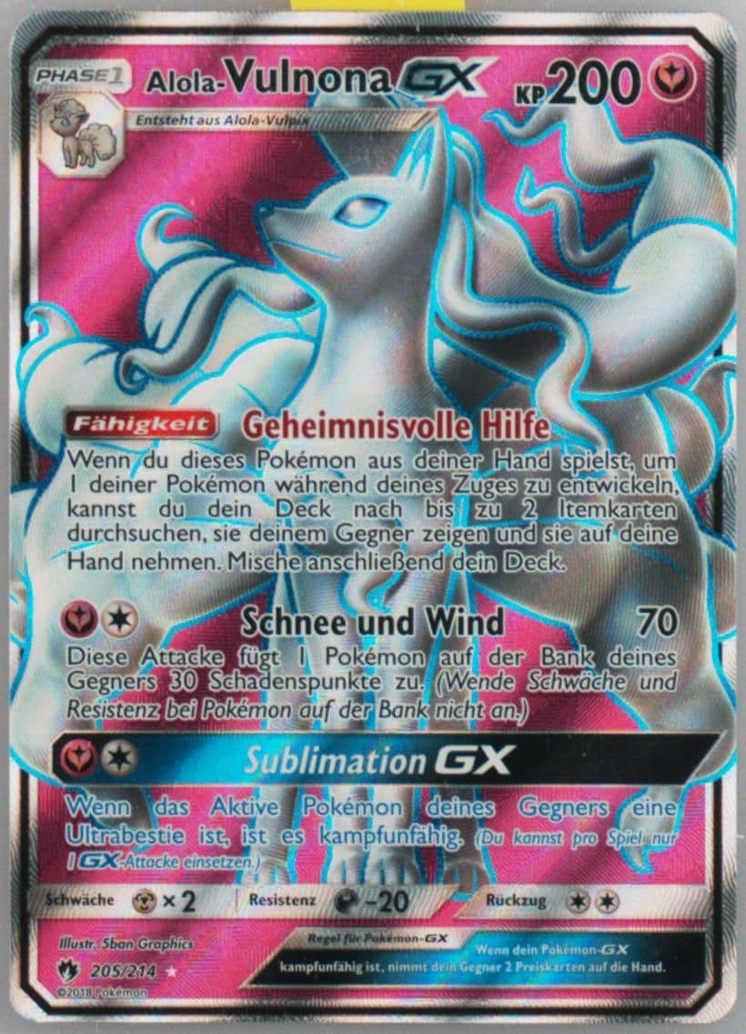 Full Art/Alola-Vulnona GX German (205) 2018 Pokemon Sun & Moon Lost Thunder