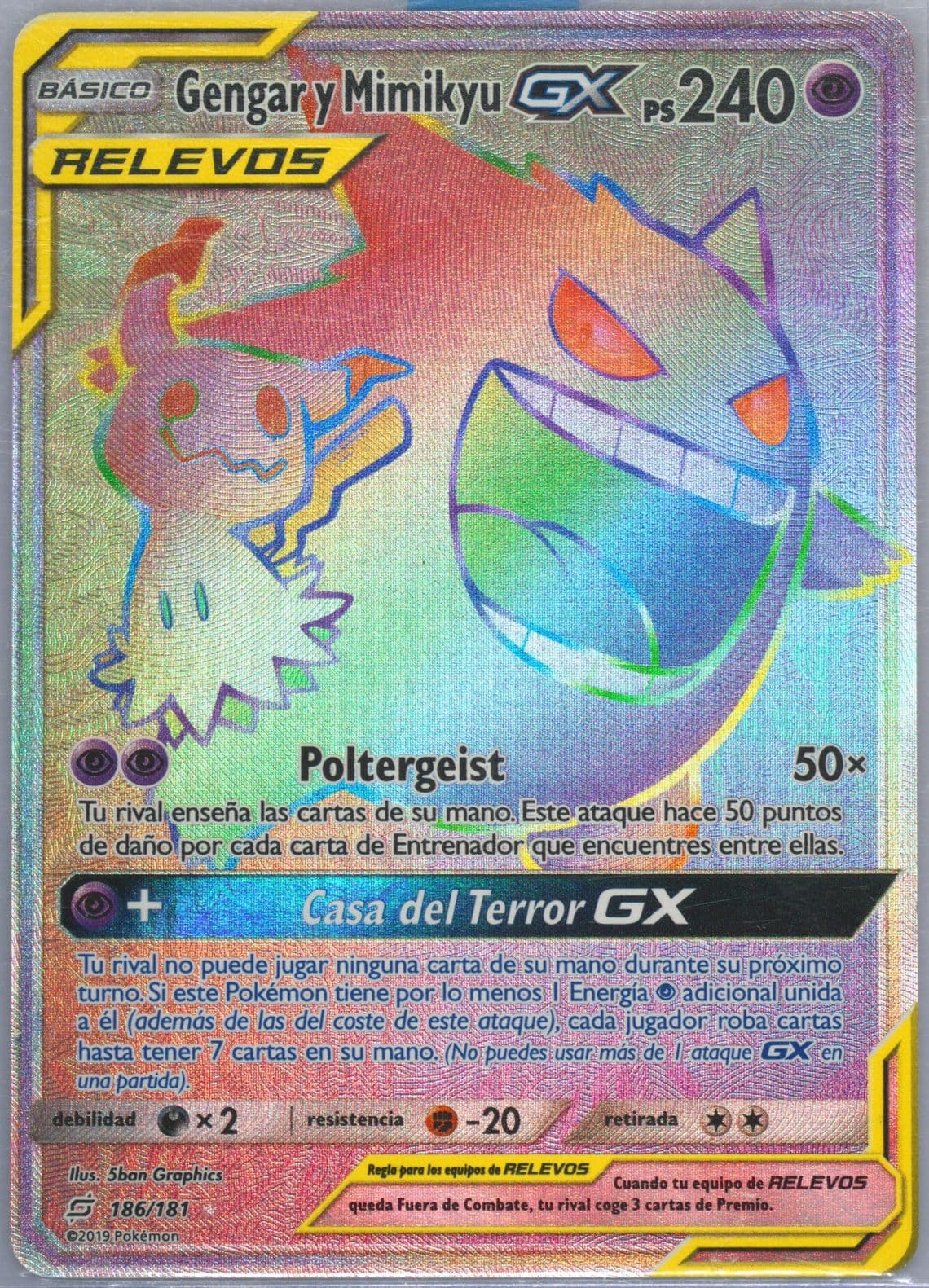 Full Art/Gengar Y Mimikyu GX Spanish-Secret (186) 2019 Pokemon Sun & Moon Team Up