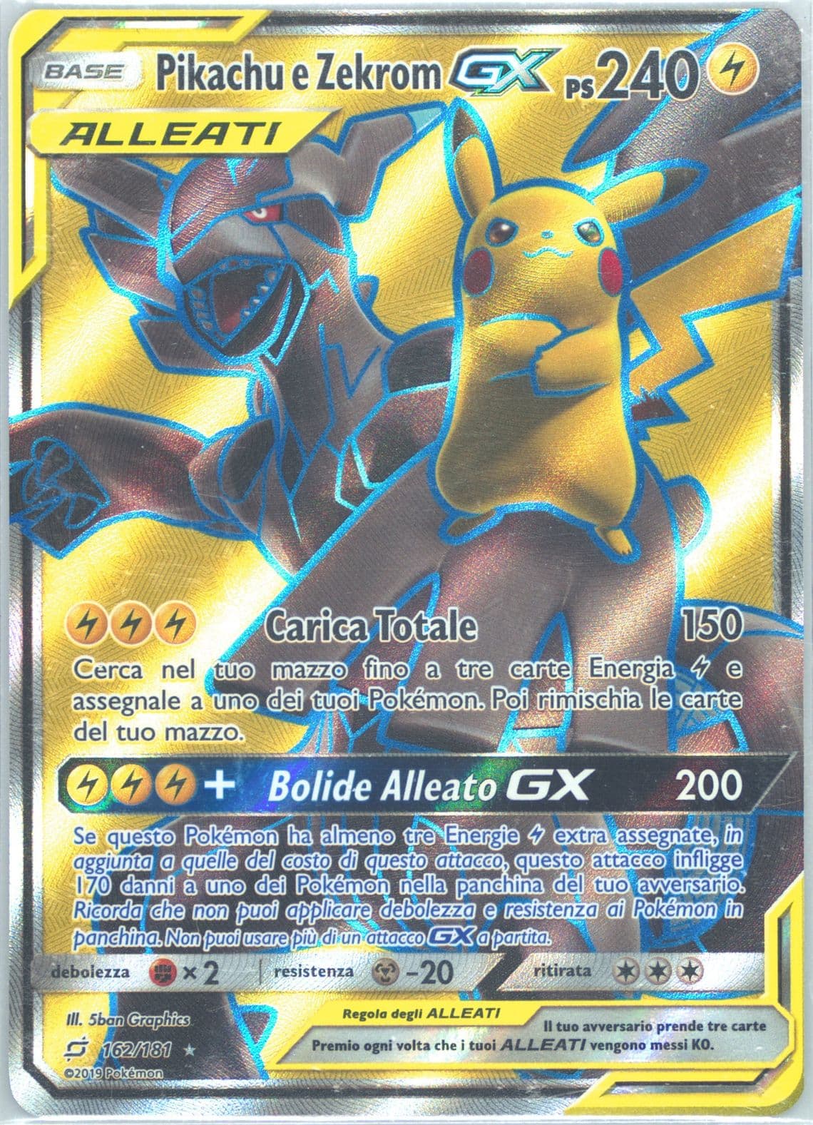 Full Art/Pikachu E Zekrom GX Italian (162) 2019 Pokemon Sun & Moon Team Up