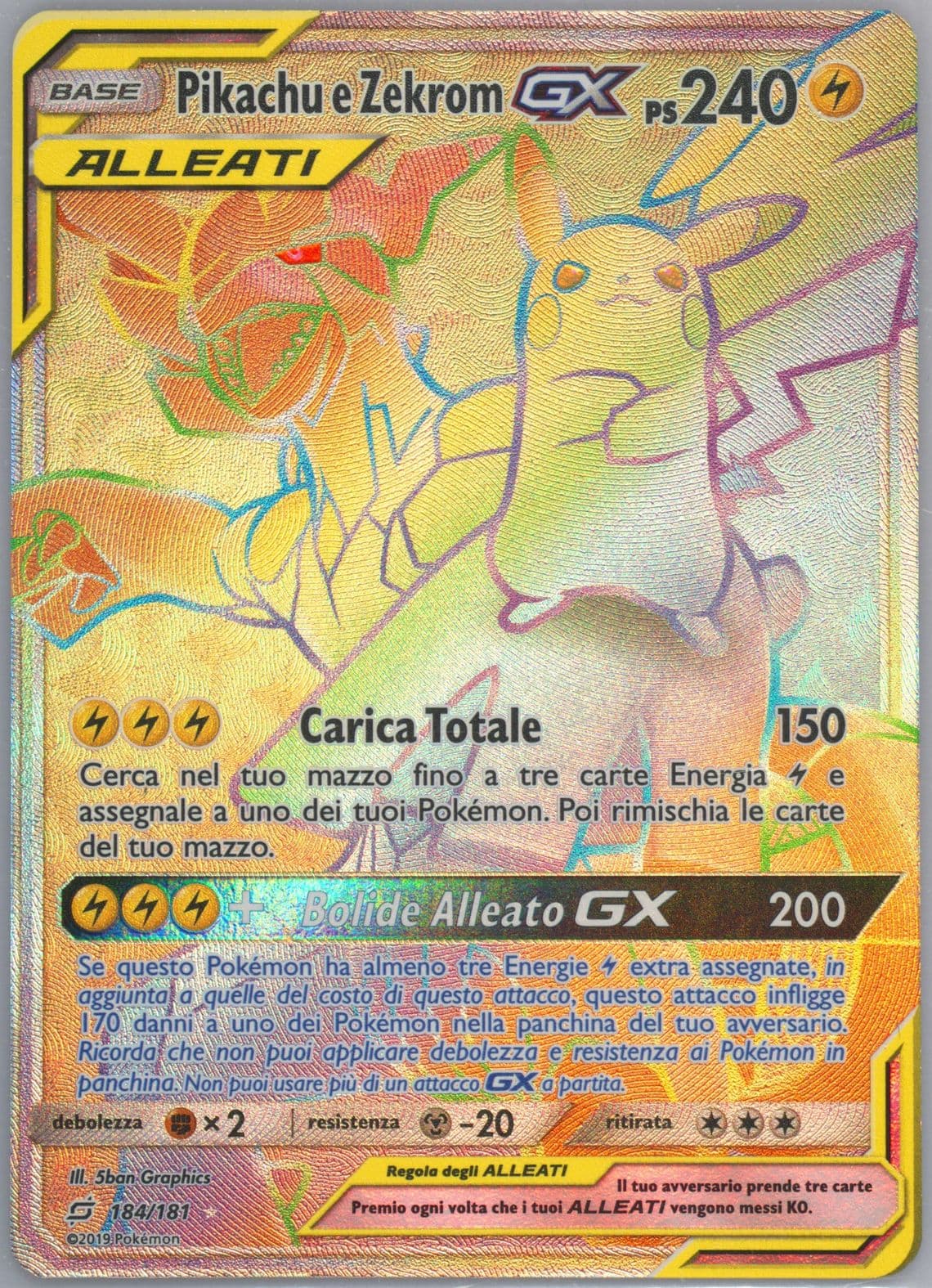 Full Art/Pikachu E Zekrom GX Italian-Secret (184) 2019 Pokemon Sun & Moon Team Up