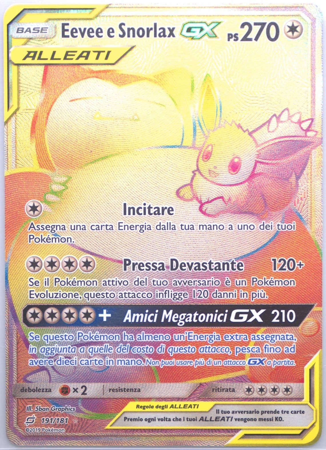 Full Art/Eevee E Snorlax GX Italian-Secret (191) 2019 Pokemon Sun & Moon Team Up