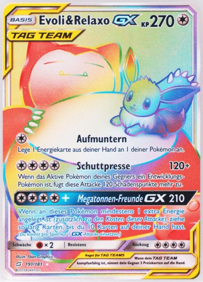 Full Art/Evoli & Relaxo GX German-Secret (191) 2019 Pokemon Sun & Moon Team Up