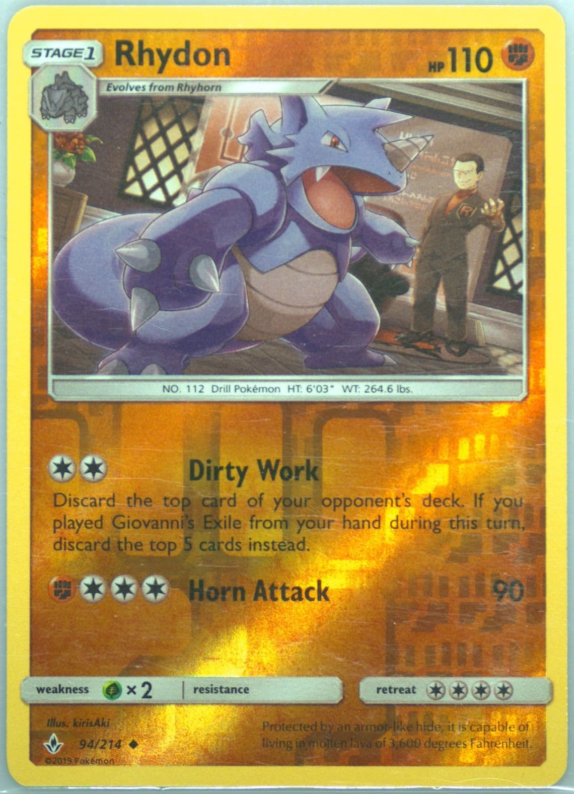 Rhydon-Reverse Foil (94) 2019 Pokemon Sun & Moon Unbroken Bonds