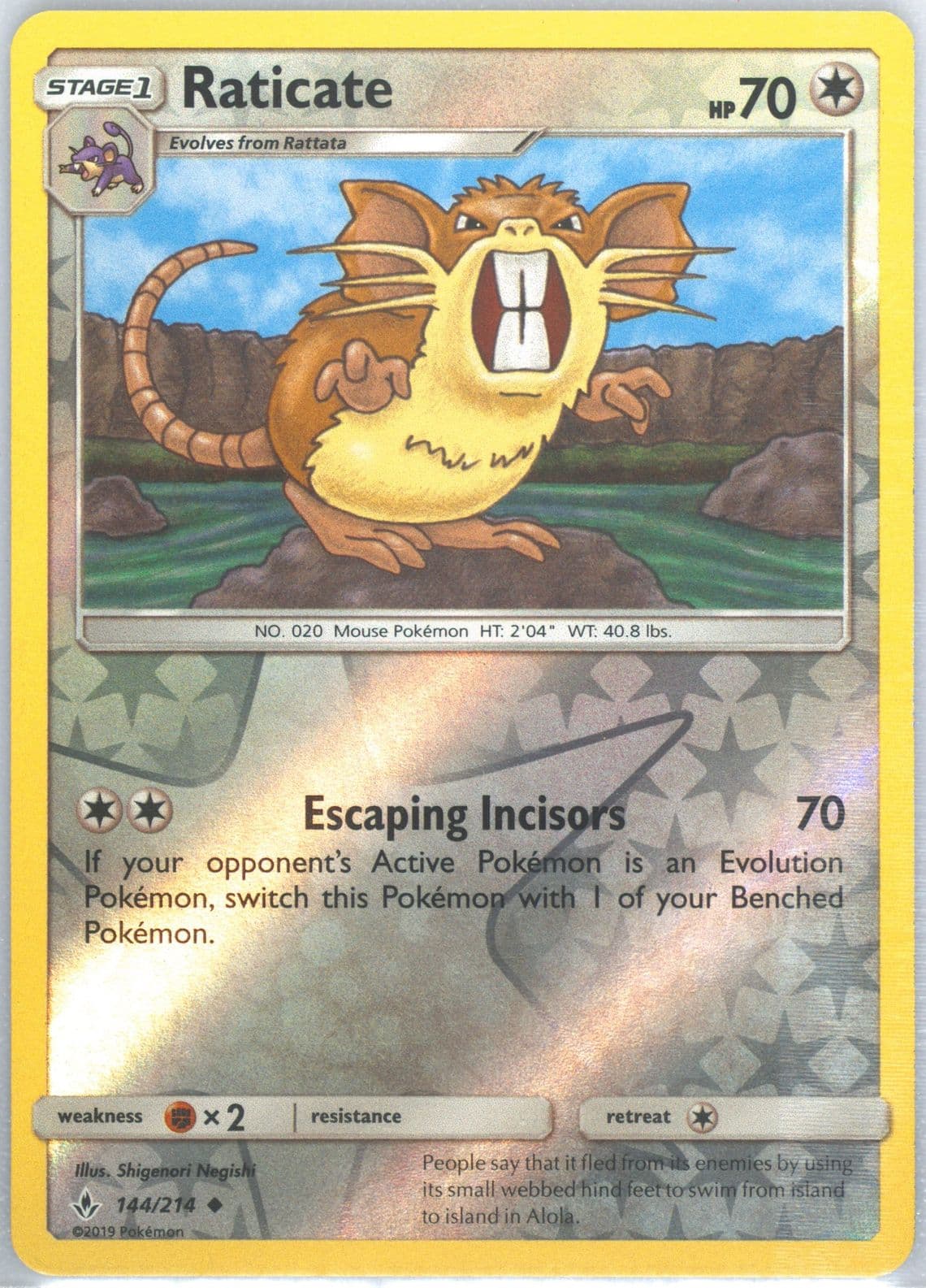 Raticate-Reverse Foil (144) 2019 Pokemon Sun & Moon Unbroken Bonds
