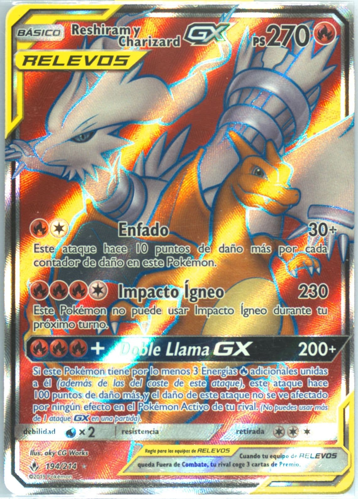 Full Art/Reshiram Y Charizard GX Spanish (194) 2019 Pokemon Sun & Moon Unbroken Bonds