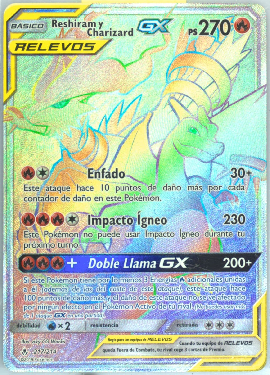 Full Art/Reshiram Y Charizard GX Spanish-Secret (217) 2019 Pokemon Sun & Moon Unbroken Bonds