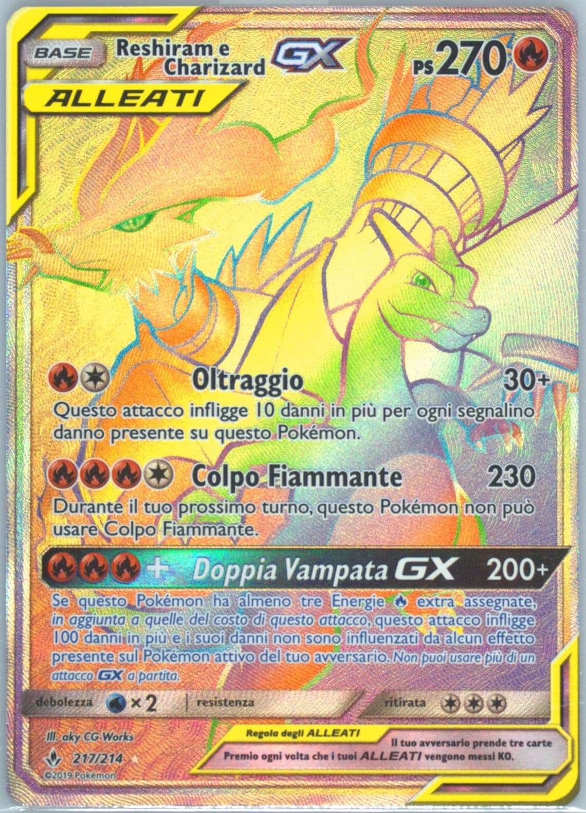 Full Art/Reshiram E Charizard GX Italian-Secret (217) 2019 Pokemon Sun & Moon Unbroken Bonds