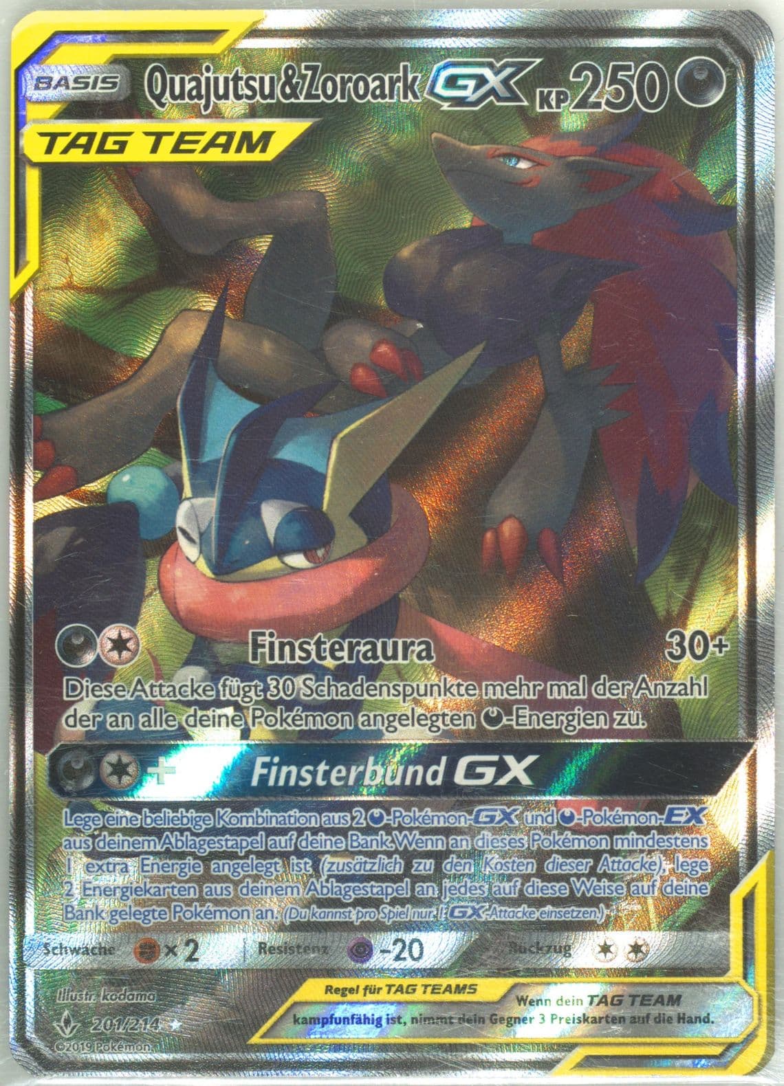 Full Art/Quajutsu & Zoroark GX German (201) 2019 Pokemon Sun & Moon Unbroken Bonds