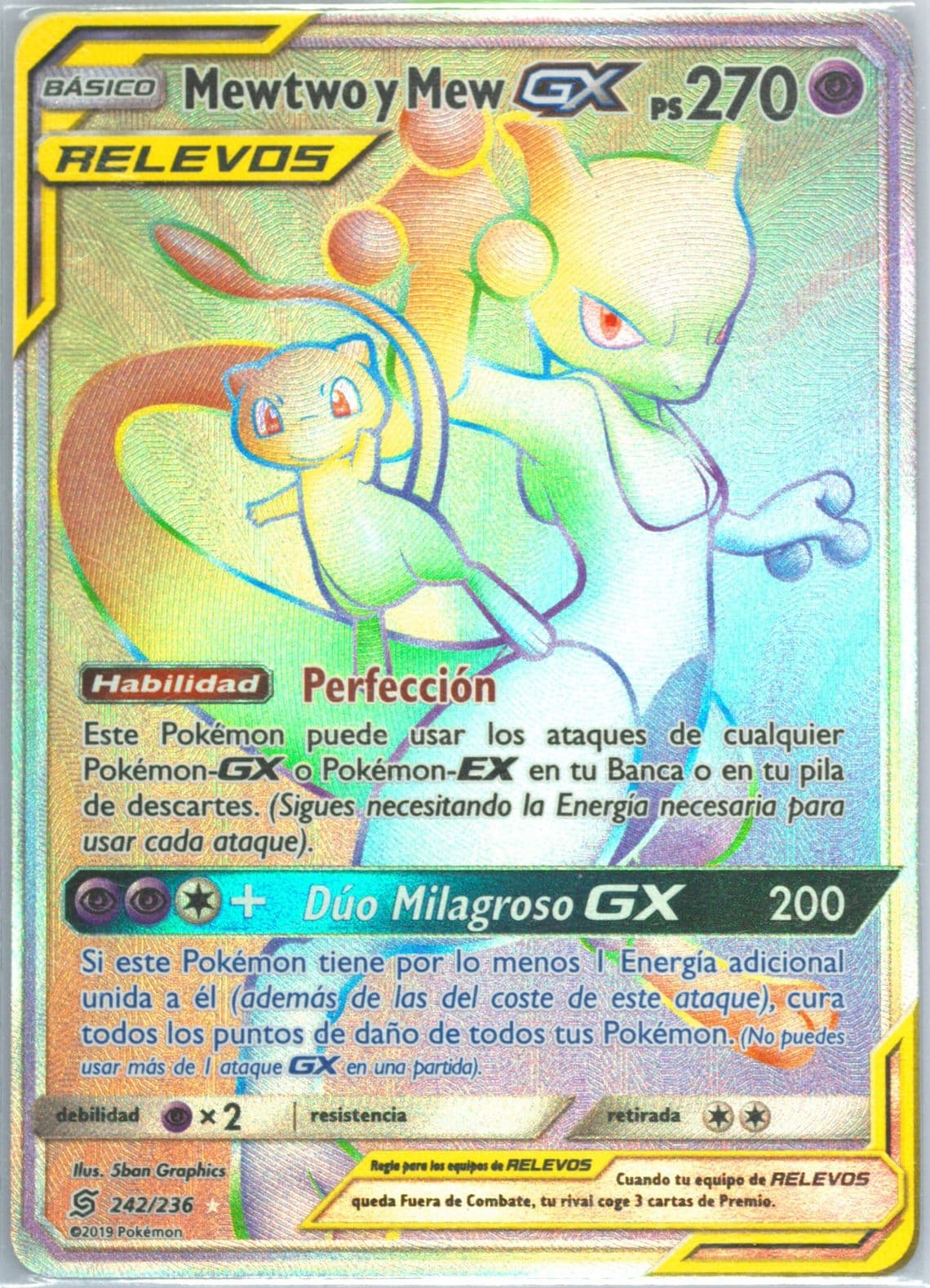 Full Art/Mewtwo Y Mew GX Spanish-Secret (242) 2019 Pokemon Sun & Moon Unified Minds