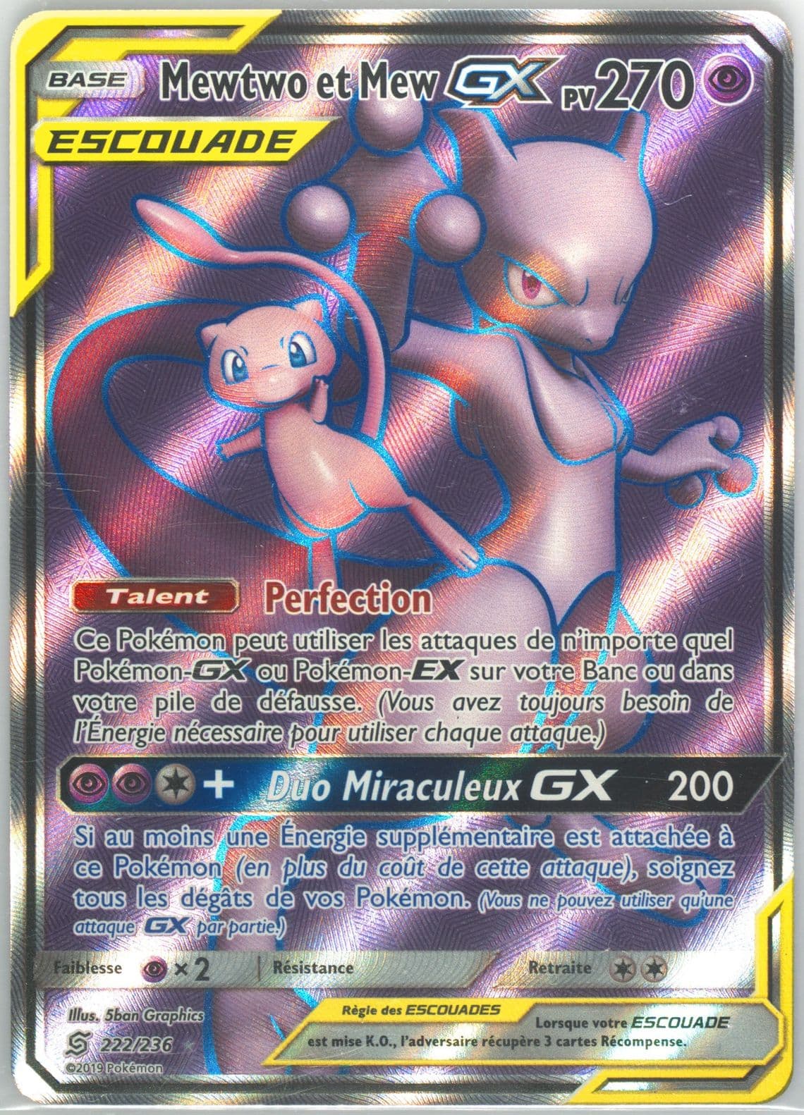 Full Art/Mewtwo ET Mew GX French (222) 2019 Pokemon Sun & Moon Unified Minds