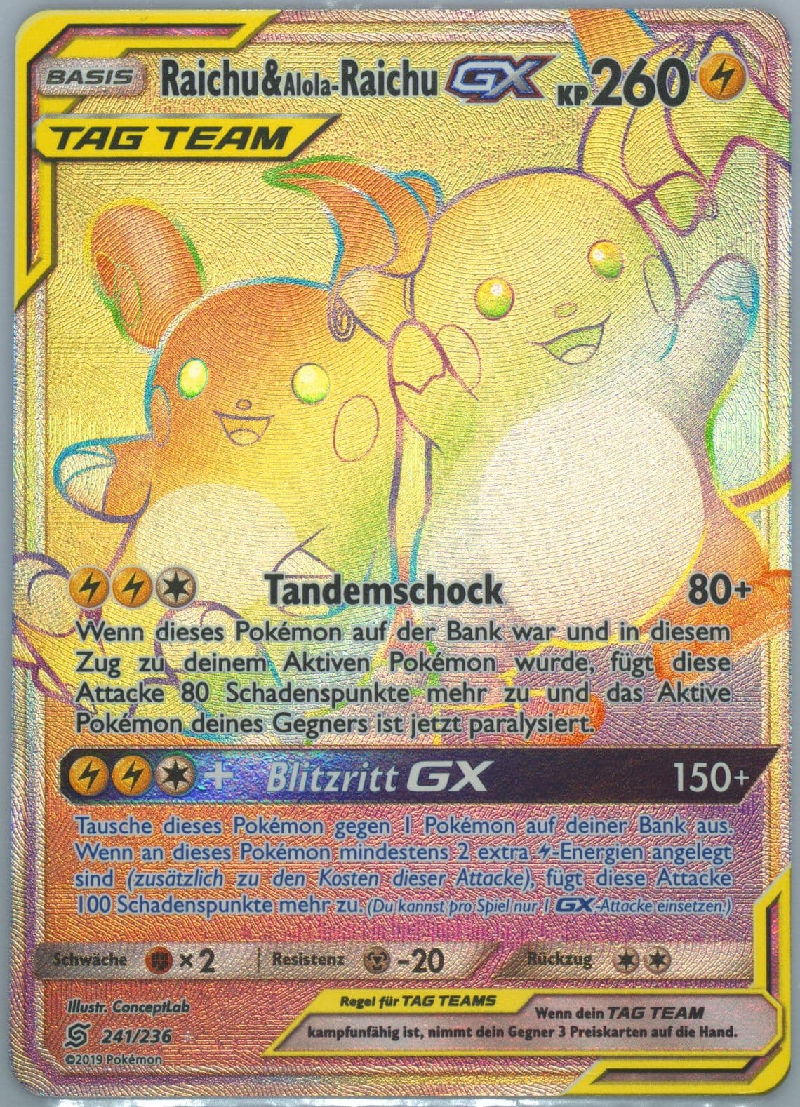 Full Art/Raichu & Alola-Raichu GX German-Secret (241) 2019 Pokemon Sun & Moon Unified Minds