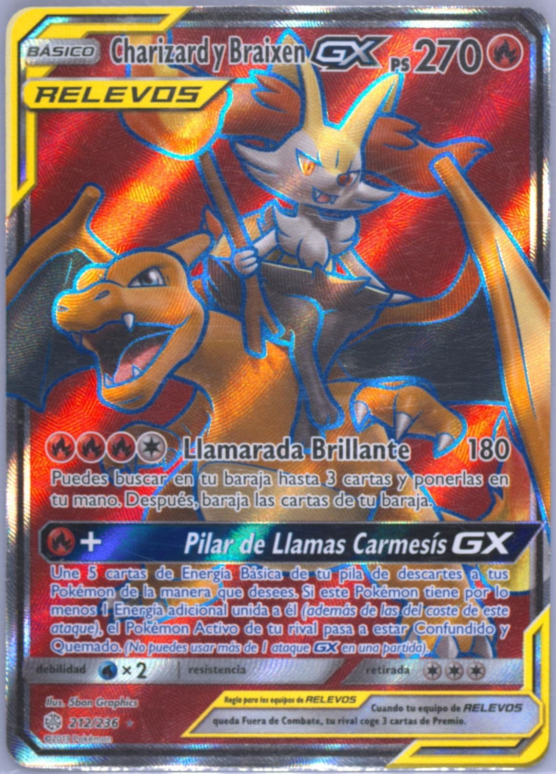 Full Art/Charizard Y Braixen GX Spanish (212) 2019 Pokemon Sun & Moon Cosmic Eclipse