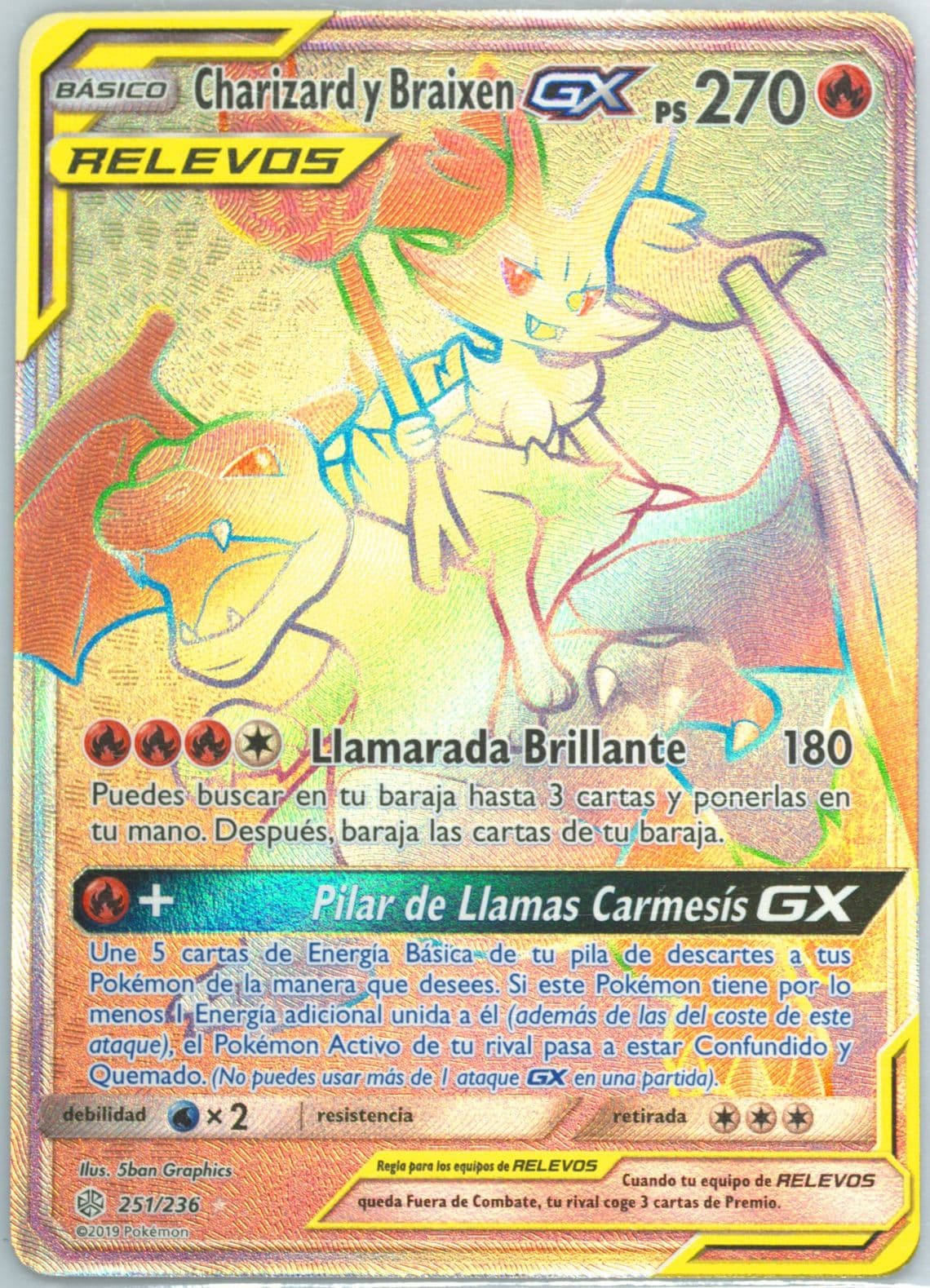 Full Art/Charizard Y Braixen GX Spanish-Secret (251) 2019 Pokemon Sun & Moon Cosmic Eclipse