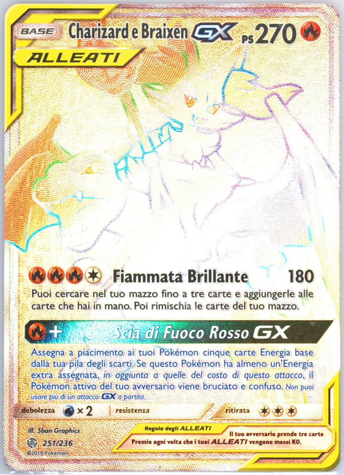 Full Art/Charizard E Braixen GX Italian-Secret (251) 2019 Pokemon Sun & Moon Cosmic Eclipse