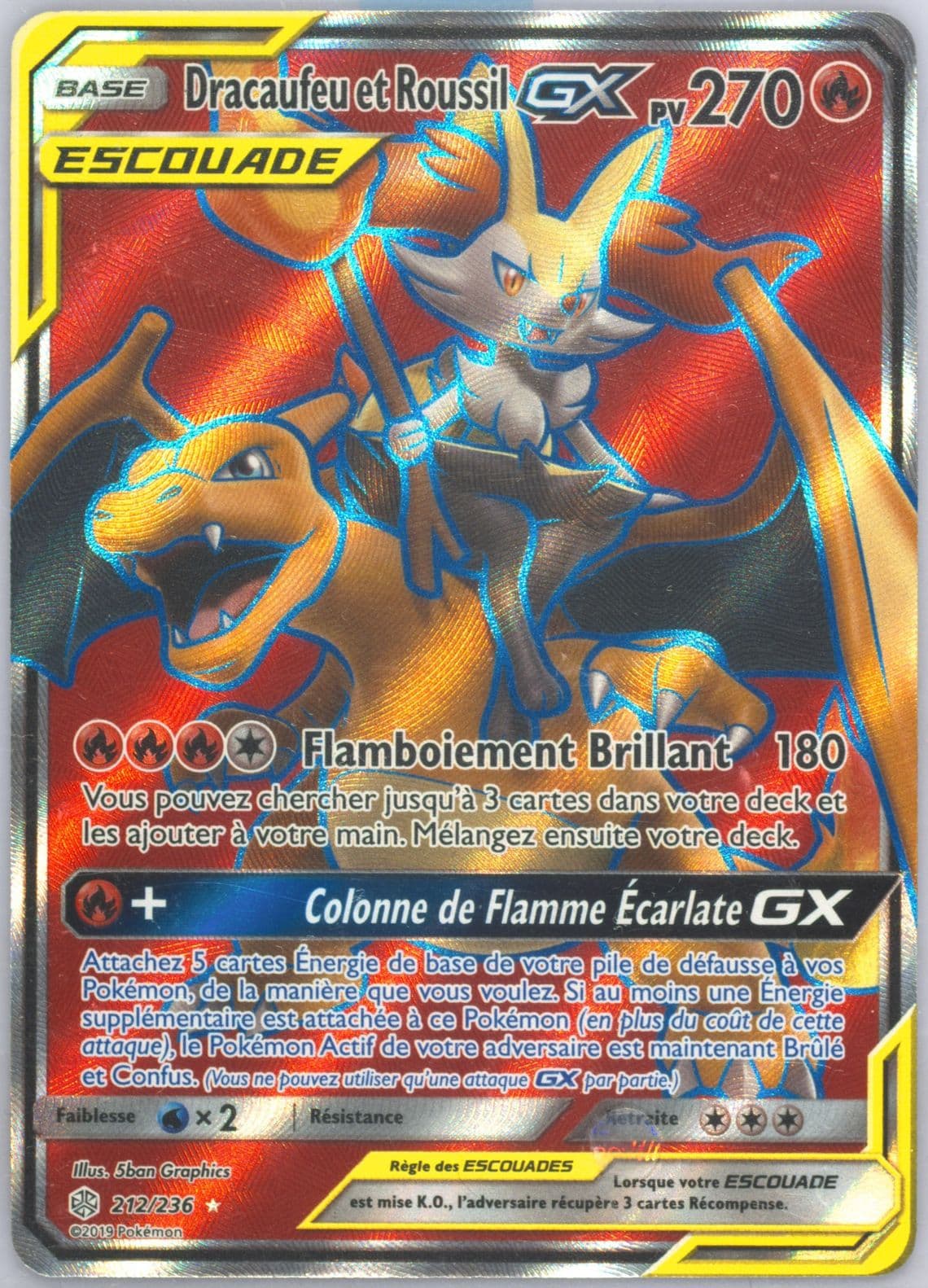 Full Art/Dracaufeu ET Roussil GX French (212) 2019 Pokemon Sun & Moon Cosmic Eclipse